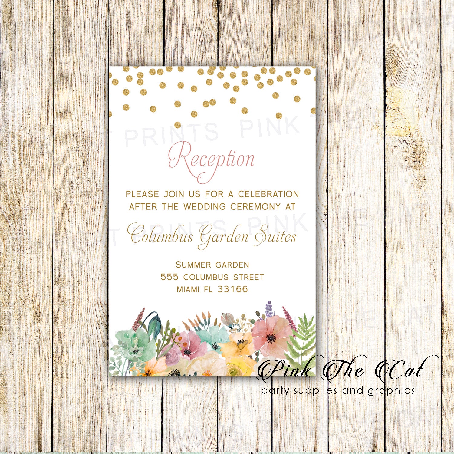 100 reception cards floral confetti gold blush wedding