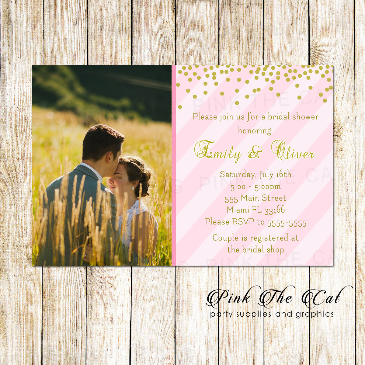 Pink gold confetti bridal wedding shower invitation printable