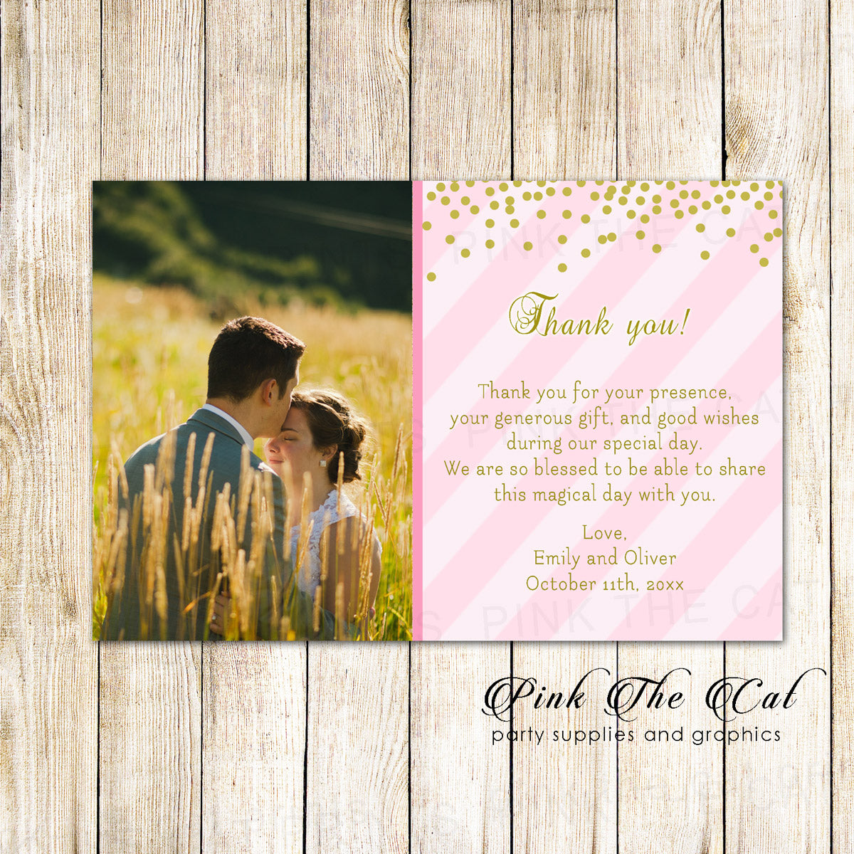 Thank you cards bridal shower pink gold confetti printable