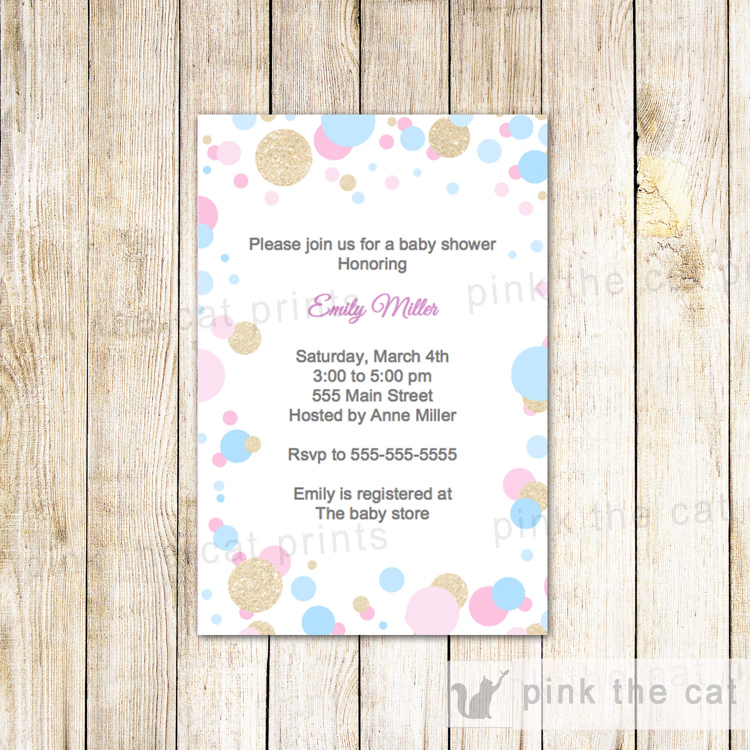 Confetti Invitation Baby Shower Boy Girl Unisex Pink Blue Glitter Gold