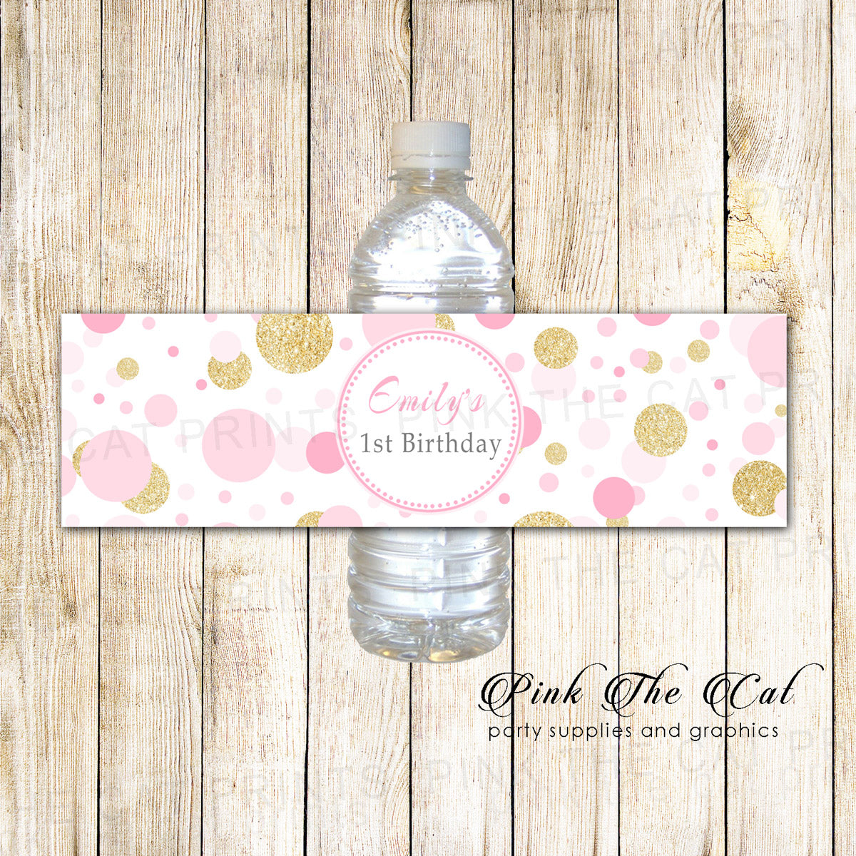 30 Confetti gold pink birthday baby shower bottle label