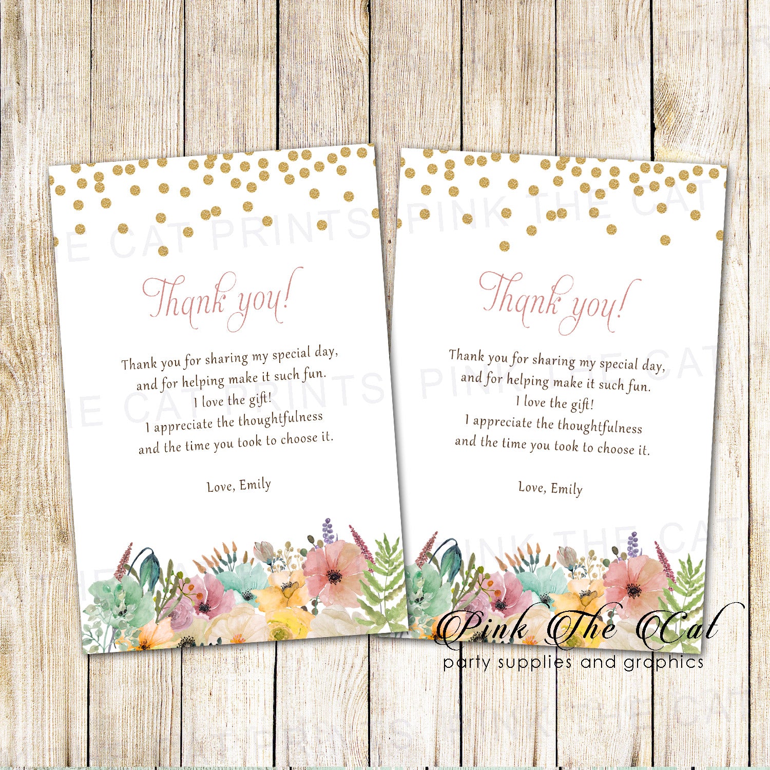 30 thank you cards confetti gold floral birthday bridal shower