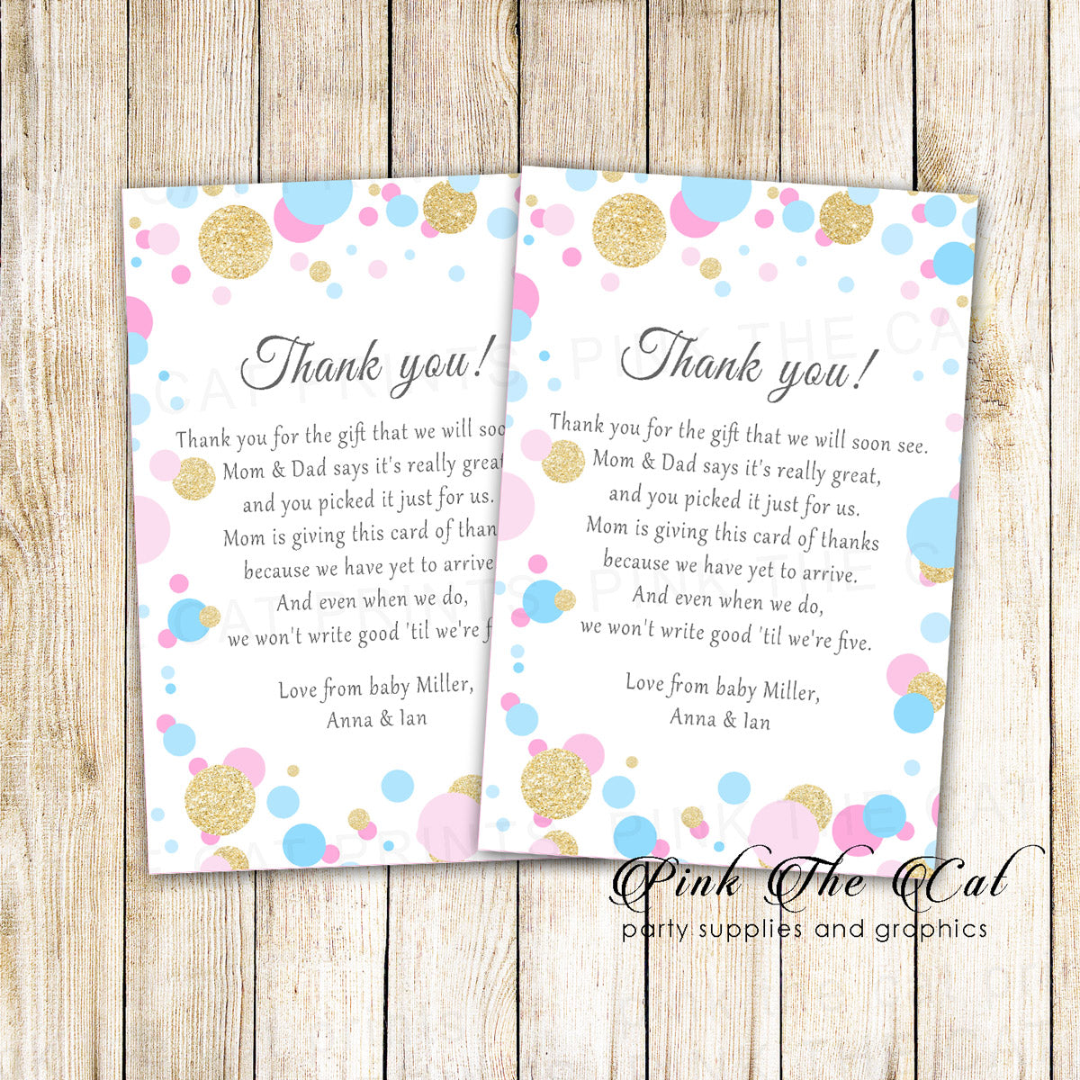 30 thank you cards confetti pink blue gold baby shower girl boy