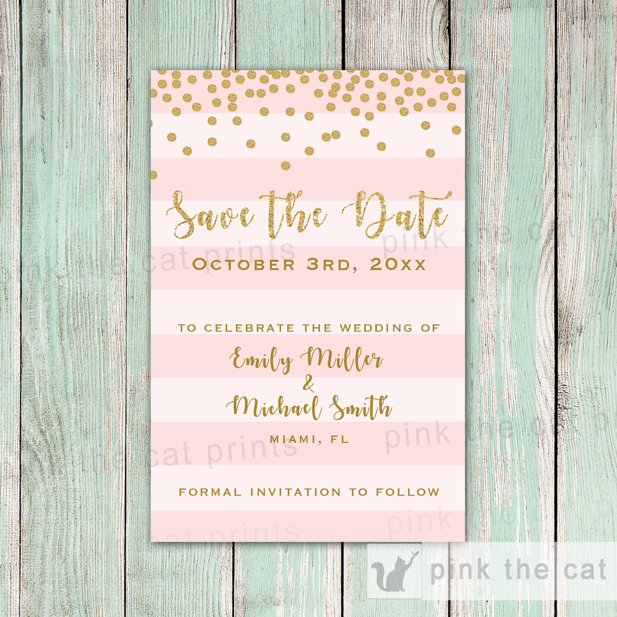 Wedding Save The Date Blush Pink Gold Confetti