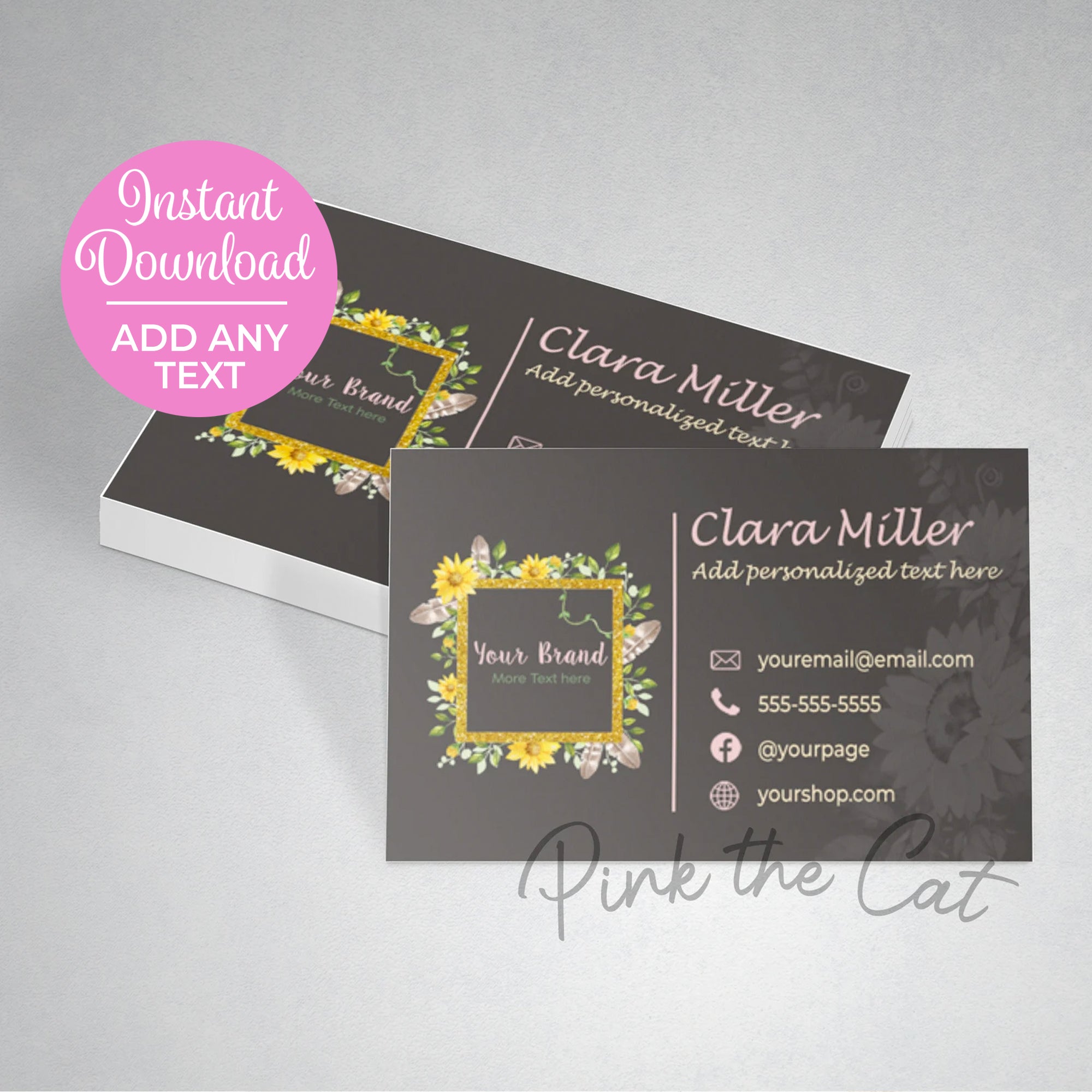 Sunflower business card boho glitter