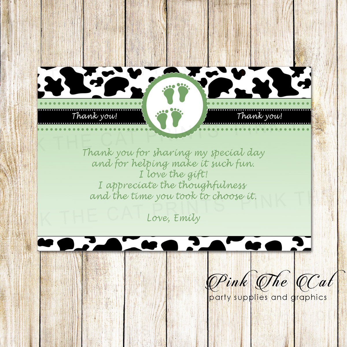 30 Thank You Cards Twins Cow Baby Shower Green Animal Print