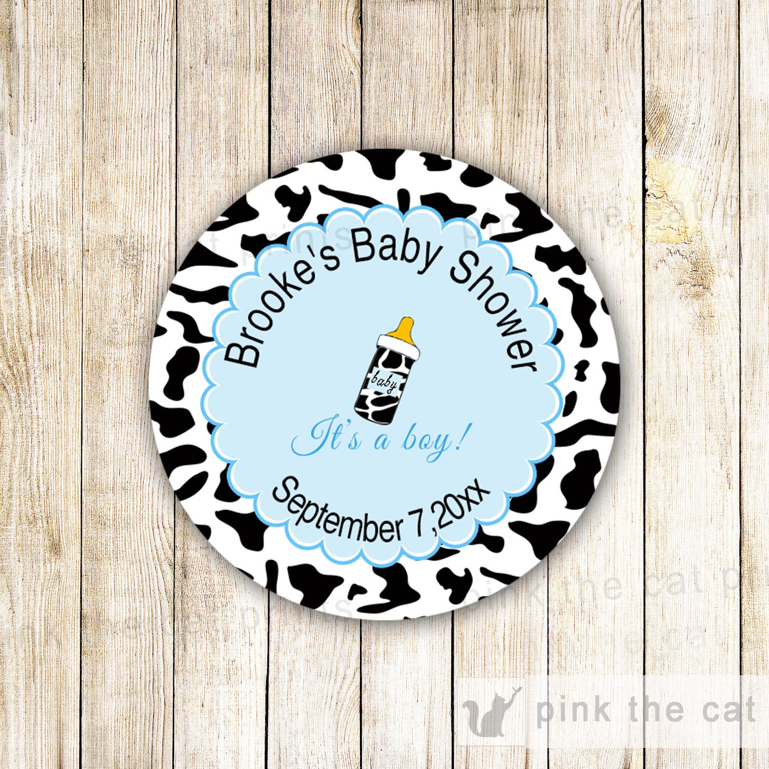 Farm Cowhide Sticker Favor Label Gift Cow Baby Boy Shower