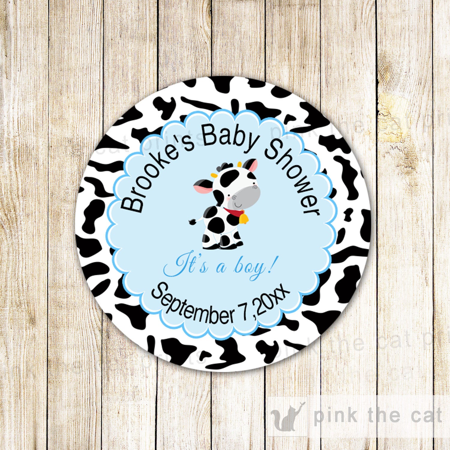 Farm Cow Sticker Favor Label Gift Tag Baby Boy Shower