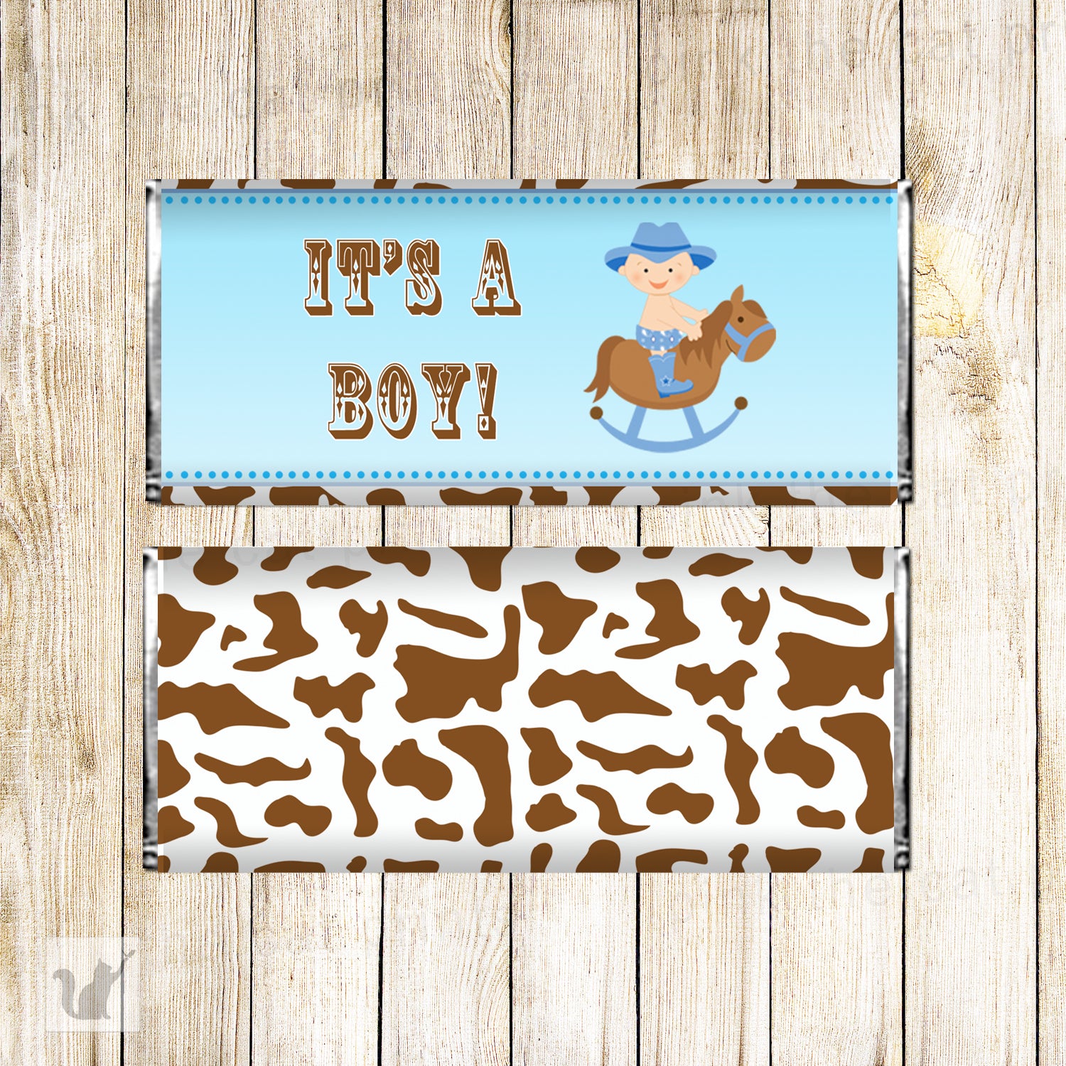 Baby Boy Shower Candy Bar Wrapper Cowboy Blue Brown Printable Label