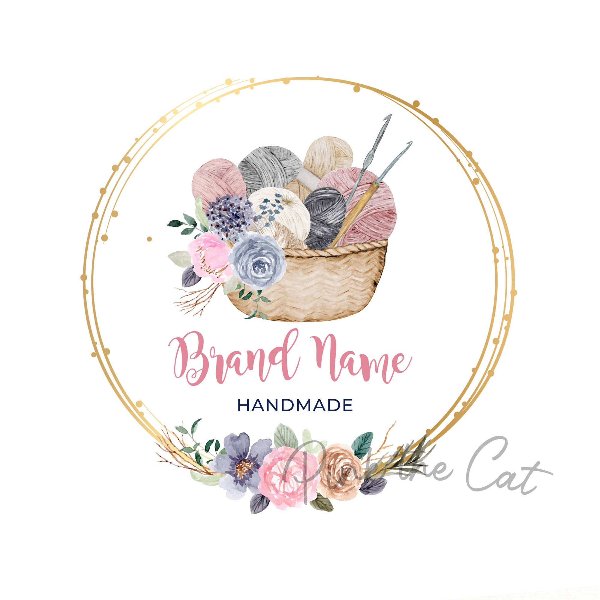 Crochet hook yarn in basket floral logo