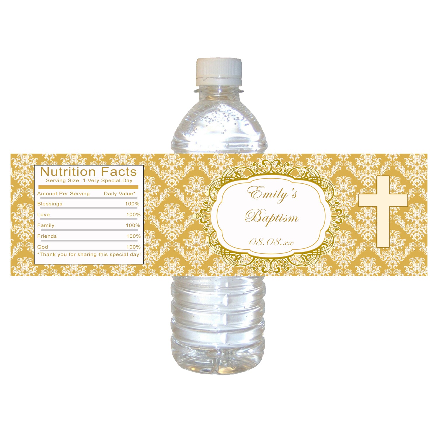 30 bottle labels gold baptism christening girl or boy