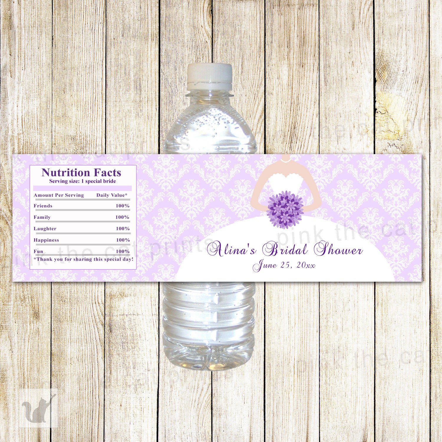 Bottle Labels Wedding Bridal Shower Lavender Dress