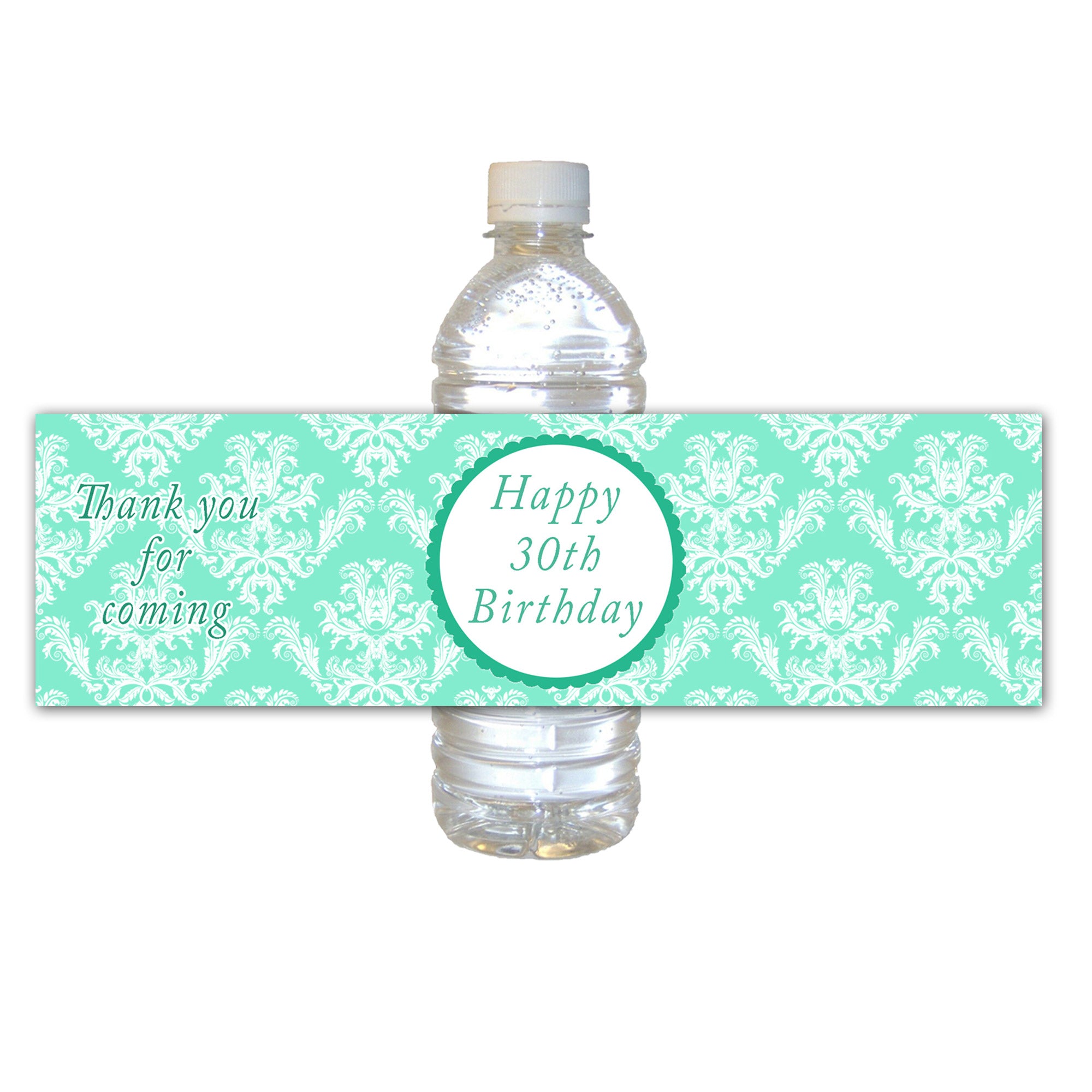 30 30th birthday bottle labels teal damask unisex