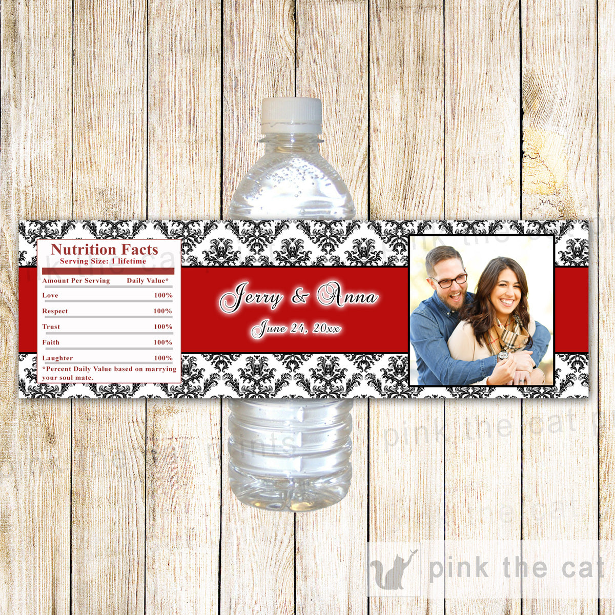 Red Black Bottle Label With Photo Wedding Bridal Shower