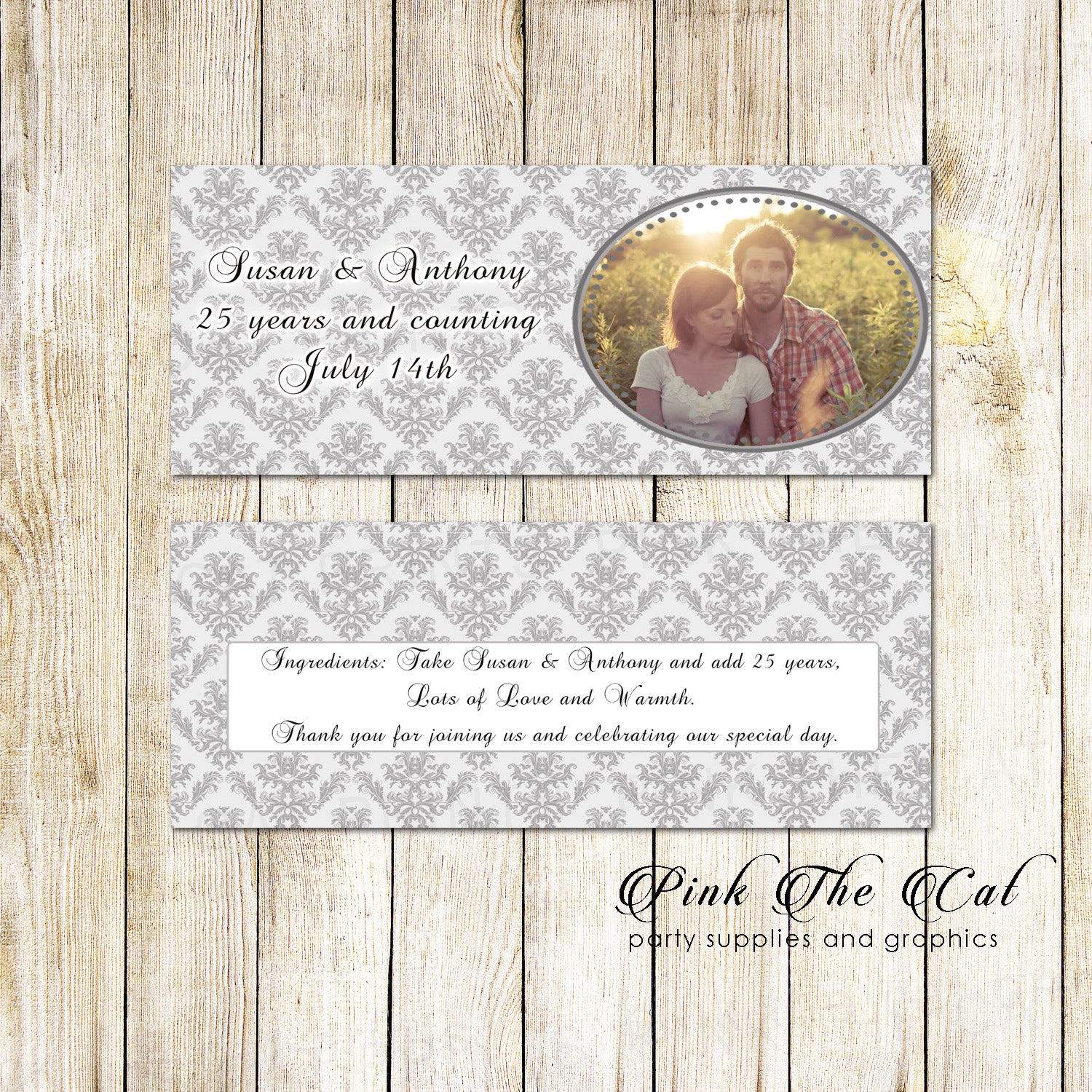 30 Candy Bar Wrappers Silver Wedding Anniversary Photo Labels