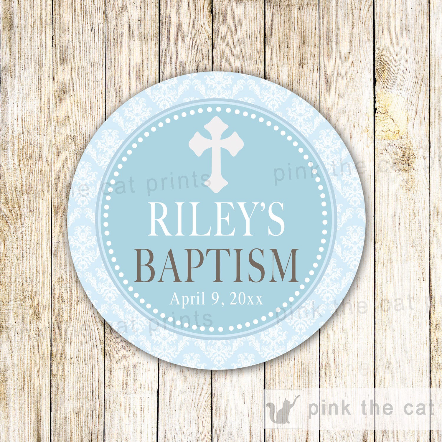 Boy Baptism Sticker Gift Favor Tag Label Communion Blue