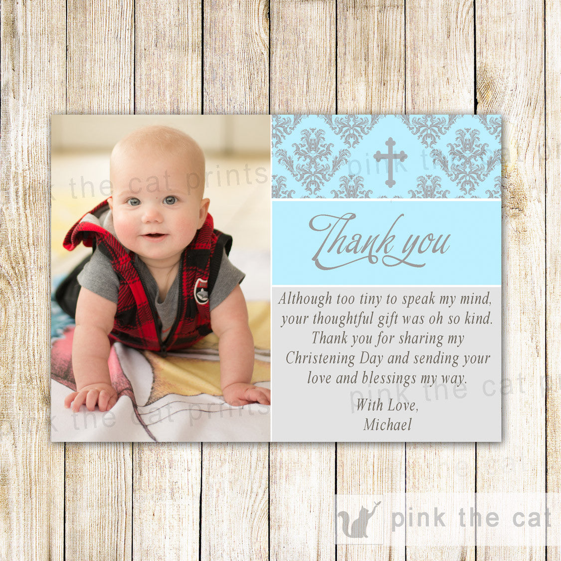 Thank You Notes Boy Baptism Christening Photo Card