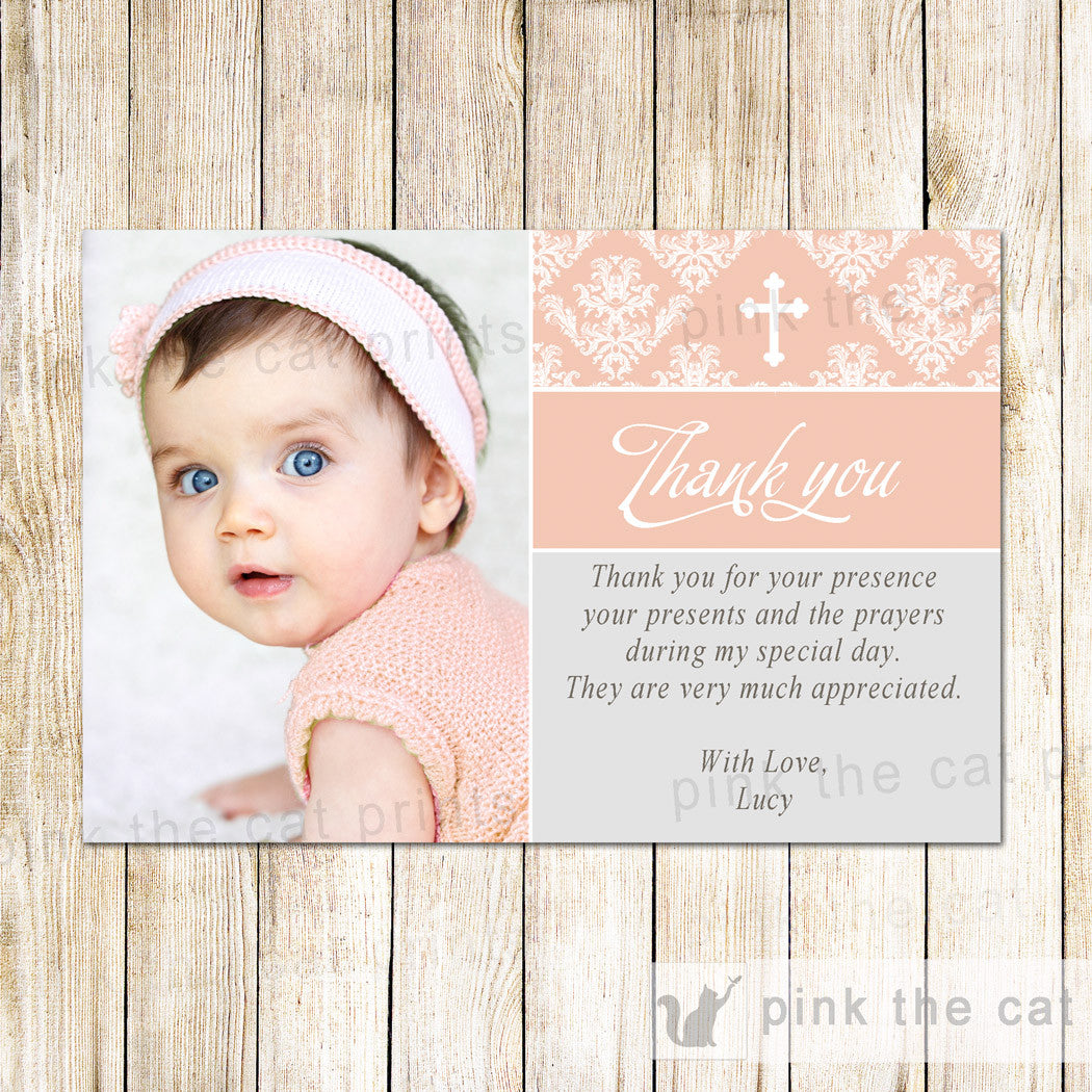 Thank You Notes Girl Baptism Christening Photo Card