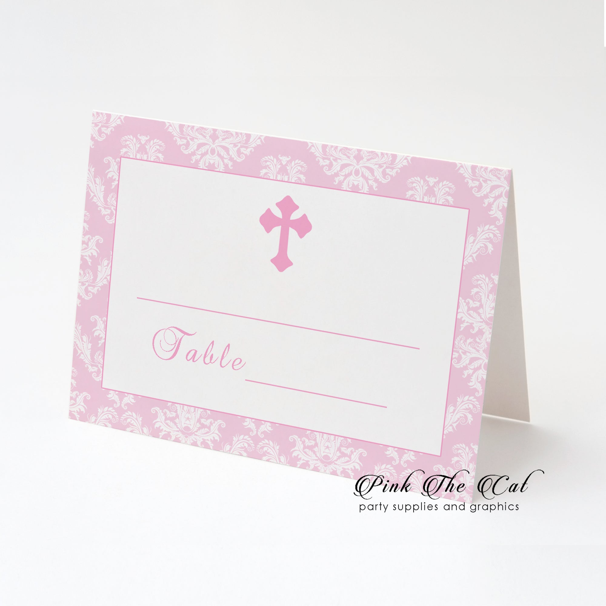 Girl baptism christening seating card printable pink instant download