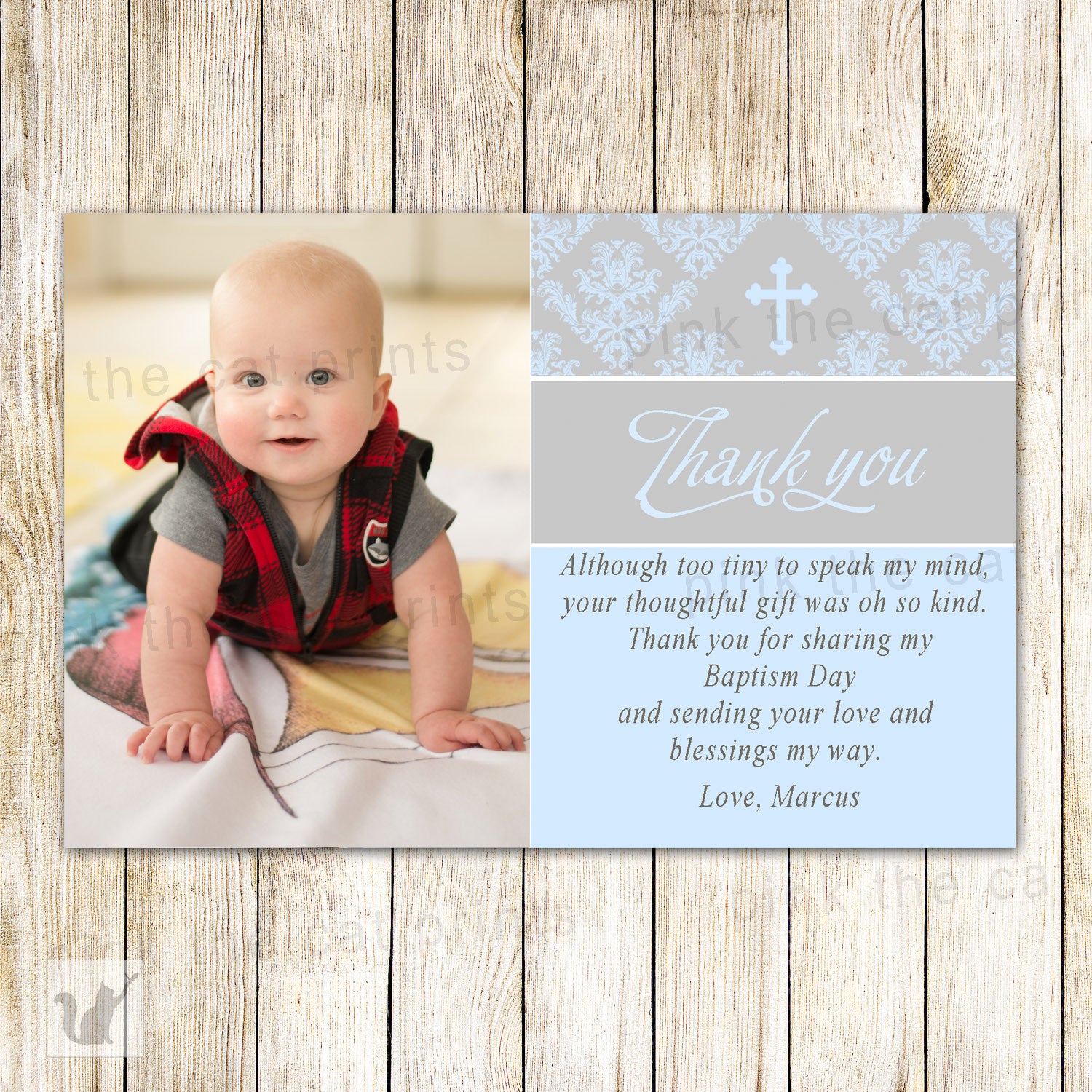 Thank You Notes Boy Baptism Christening Photo Card