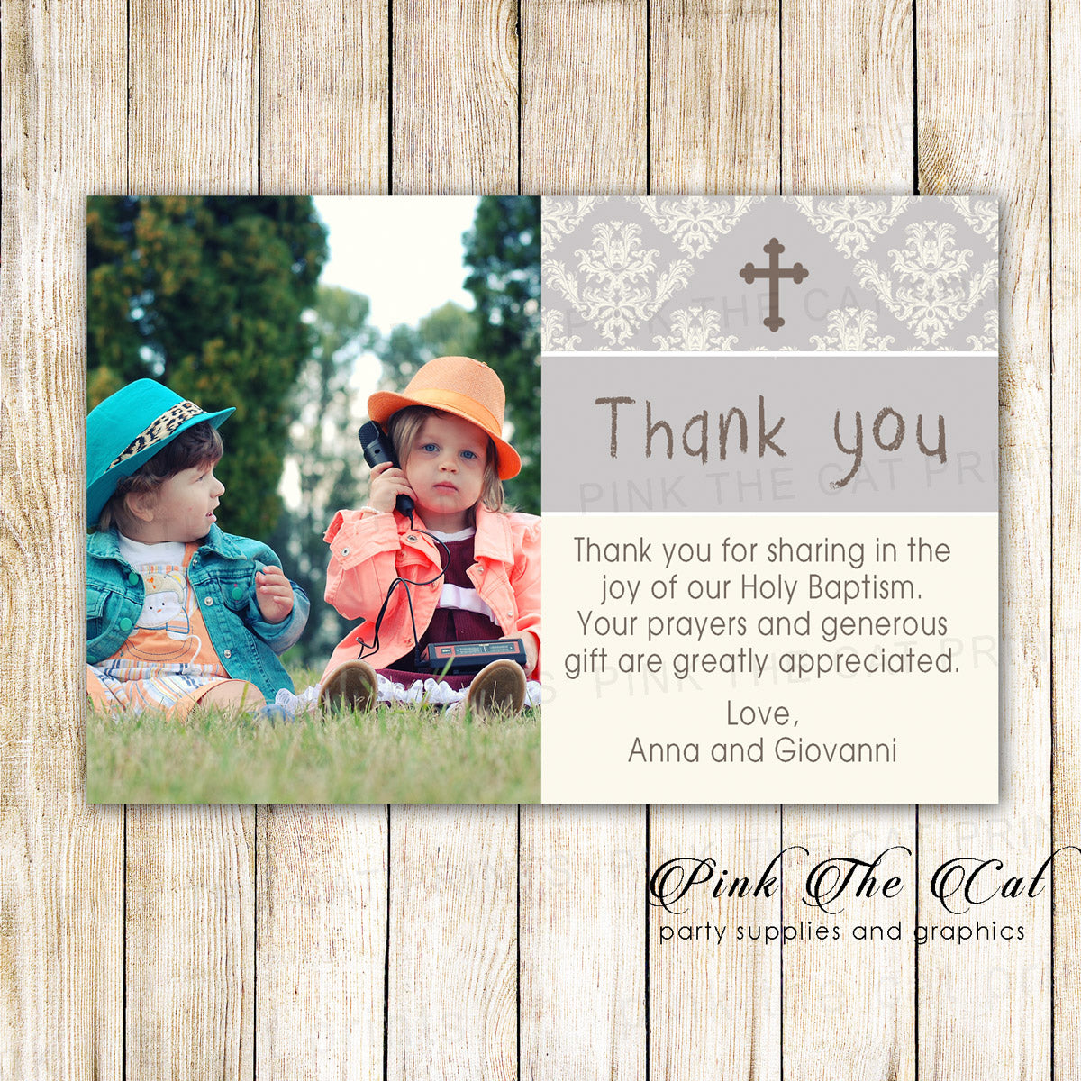 30 Thank You Cards Ivory Silver Twins Baptism Christening