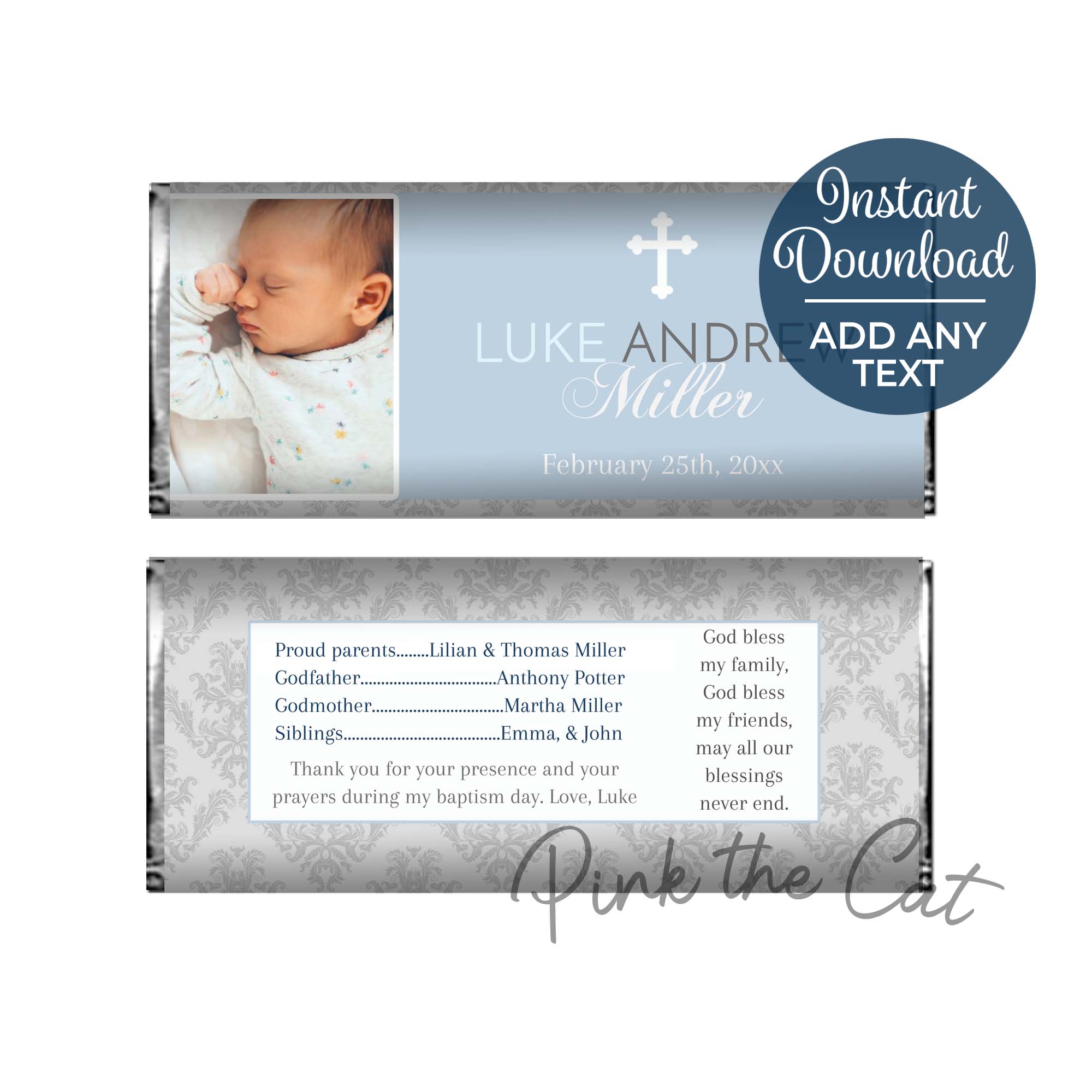Boy Baptism Christening Candy Bar Label