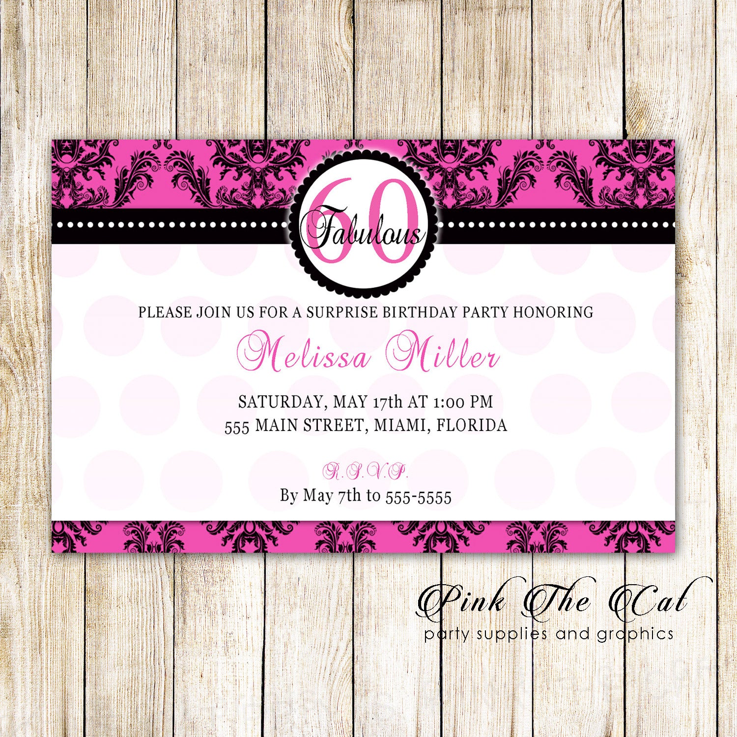 30 Invitations Hot Pink Black Adult Birthday Party Any Age