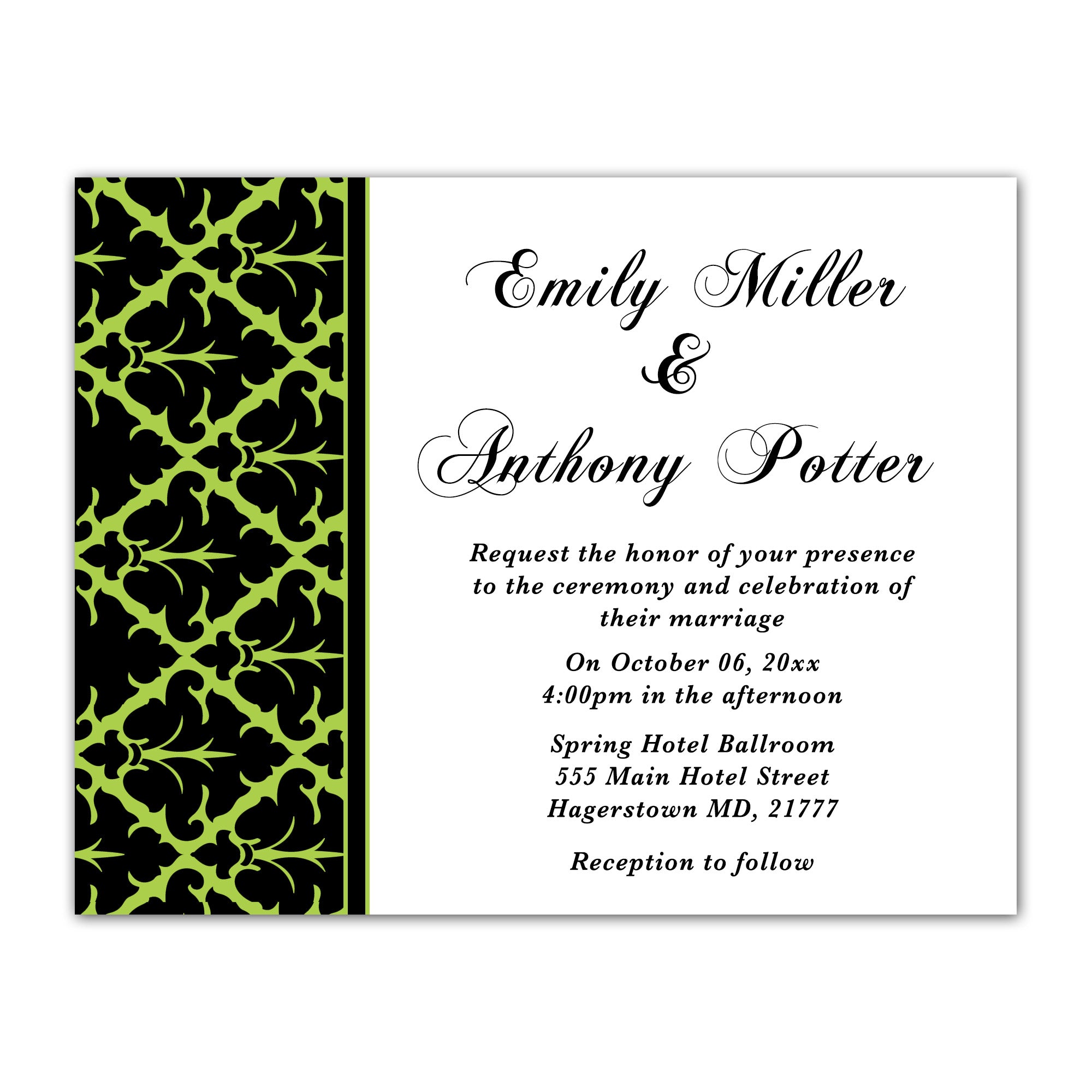 100 wedding invitations lime green black & RSVP cards