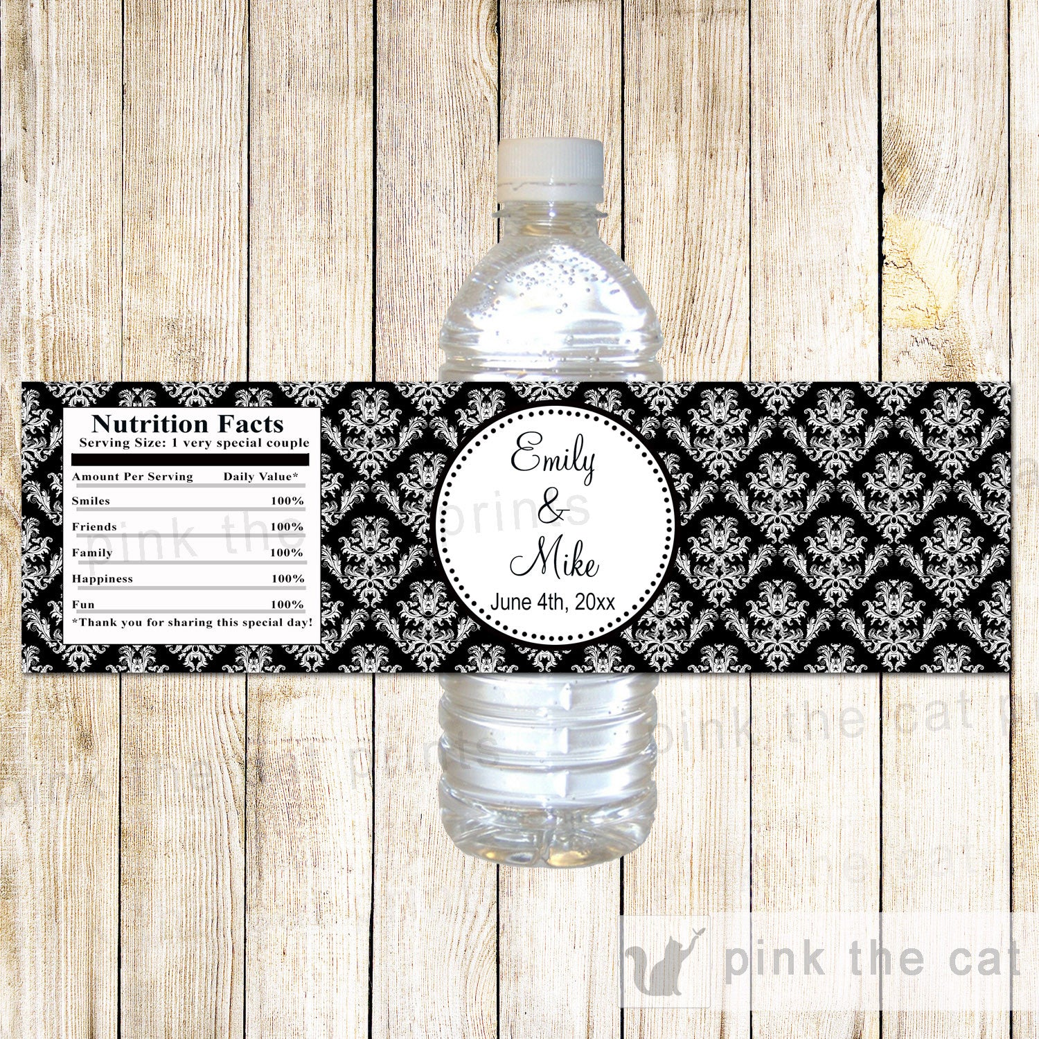 Wedding Black White Damask Bottle Label Wrapper Bridal Shower