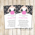 30 Printed Black Pink Bridal Shower Invitation Damask