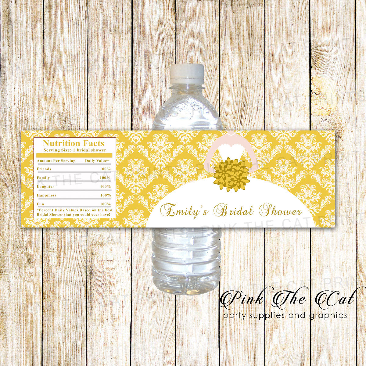 30 Bottle Labels Bridal Shower Sweet 16 Gold Dress