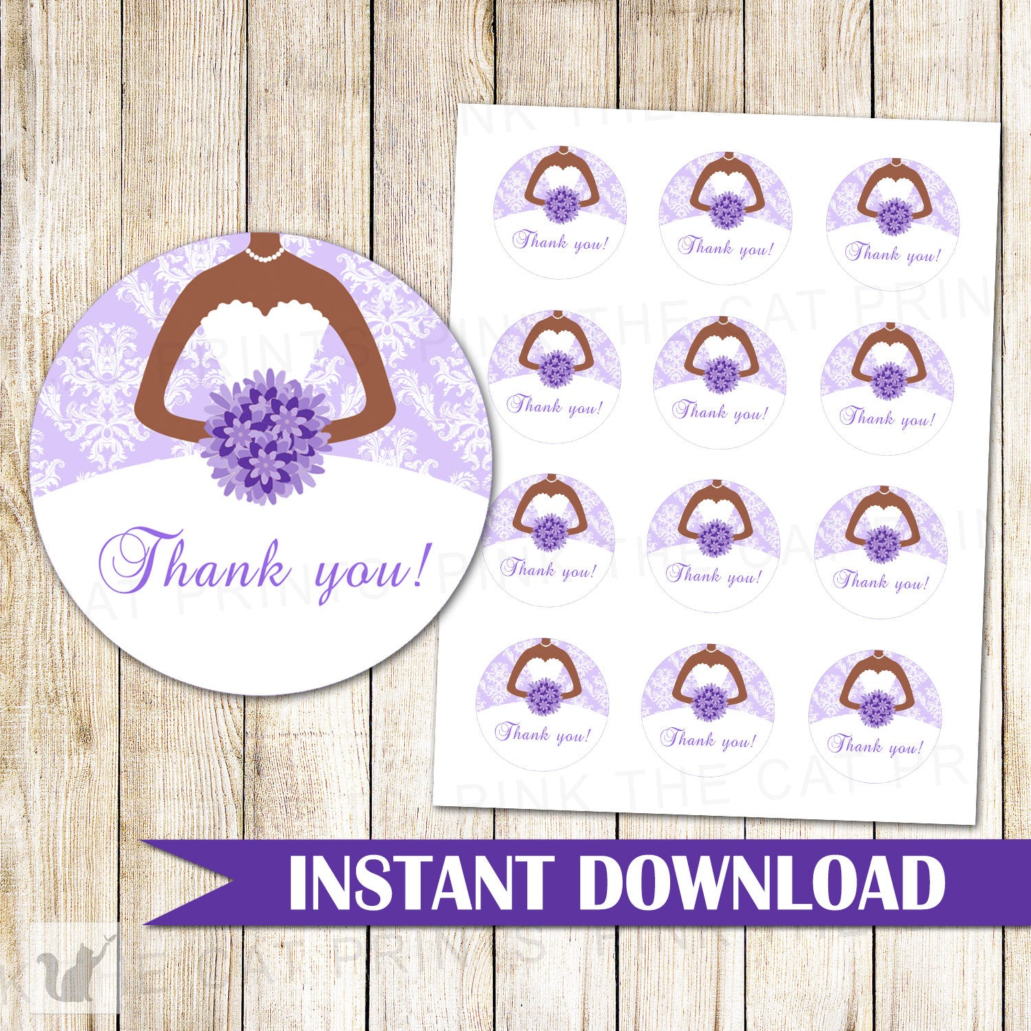 Bridal Shower Gift Label Favor Sticker Tag Lavender Dress