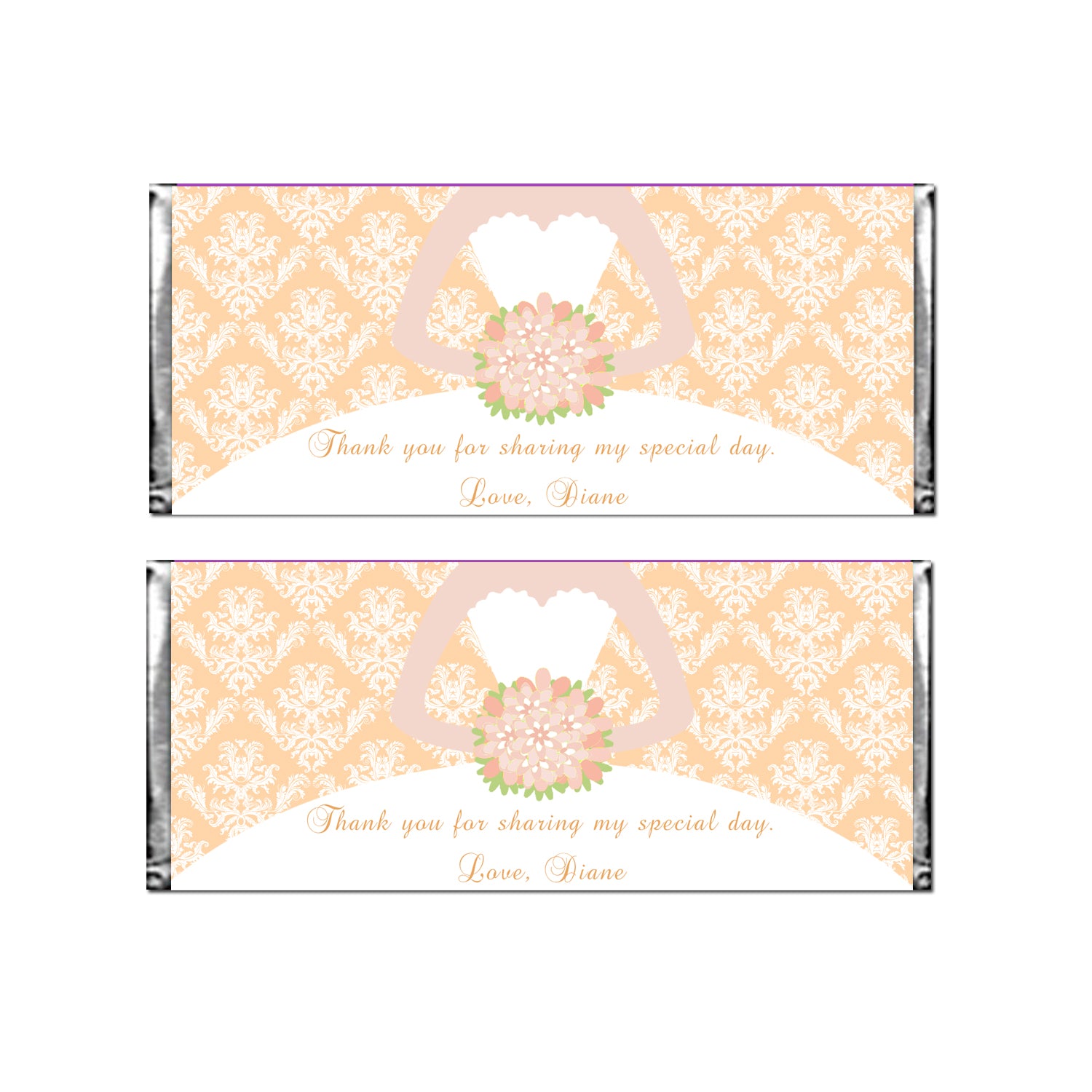 30 Candy Bar Wrappers Quinceanera Bridal Shower Peach Pink