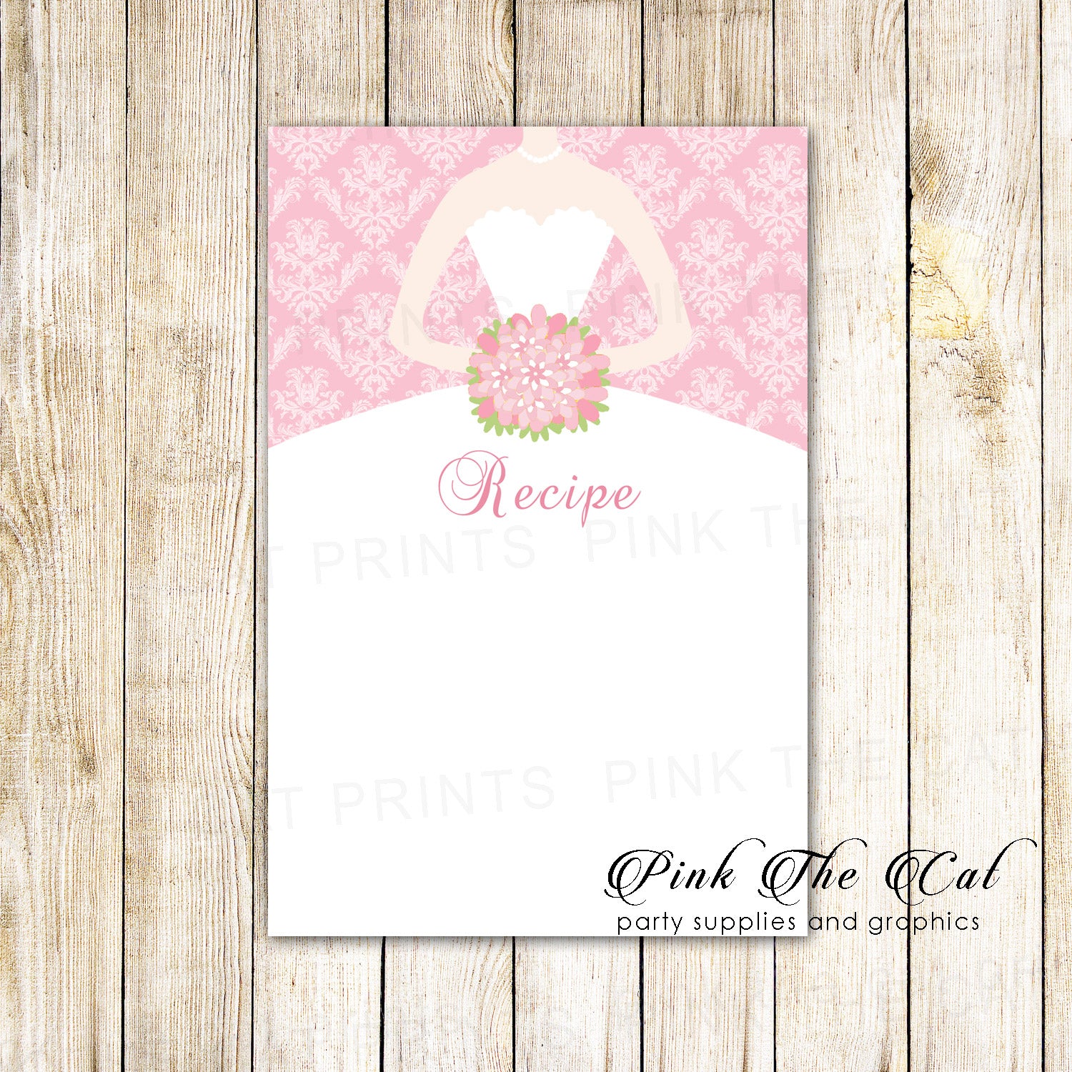 30 recipe cards pink dress damask bridal wedding shower