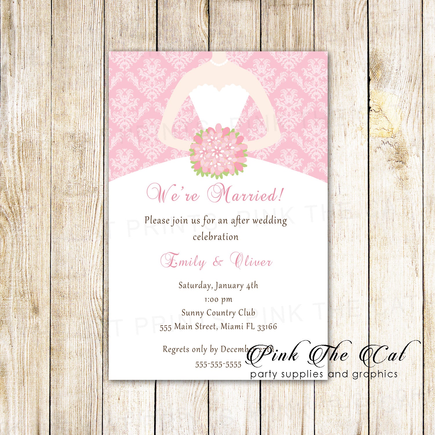 After wedding celebration invitations pink dress printable