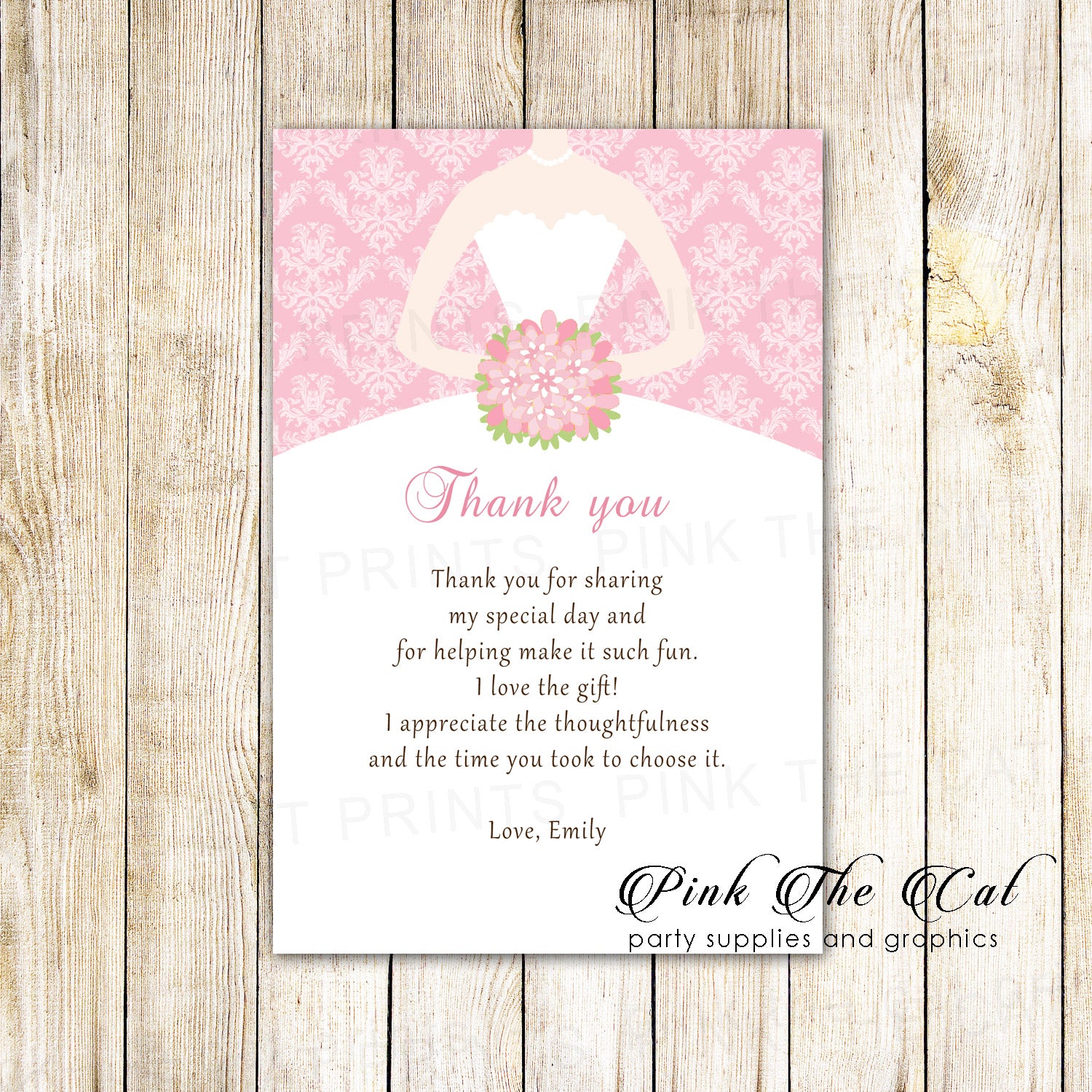 30 thank you cards pink white damask bridal shower