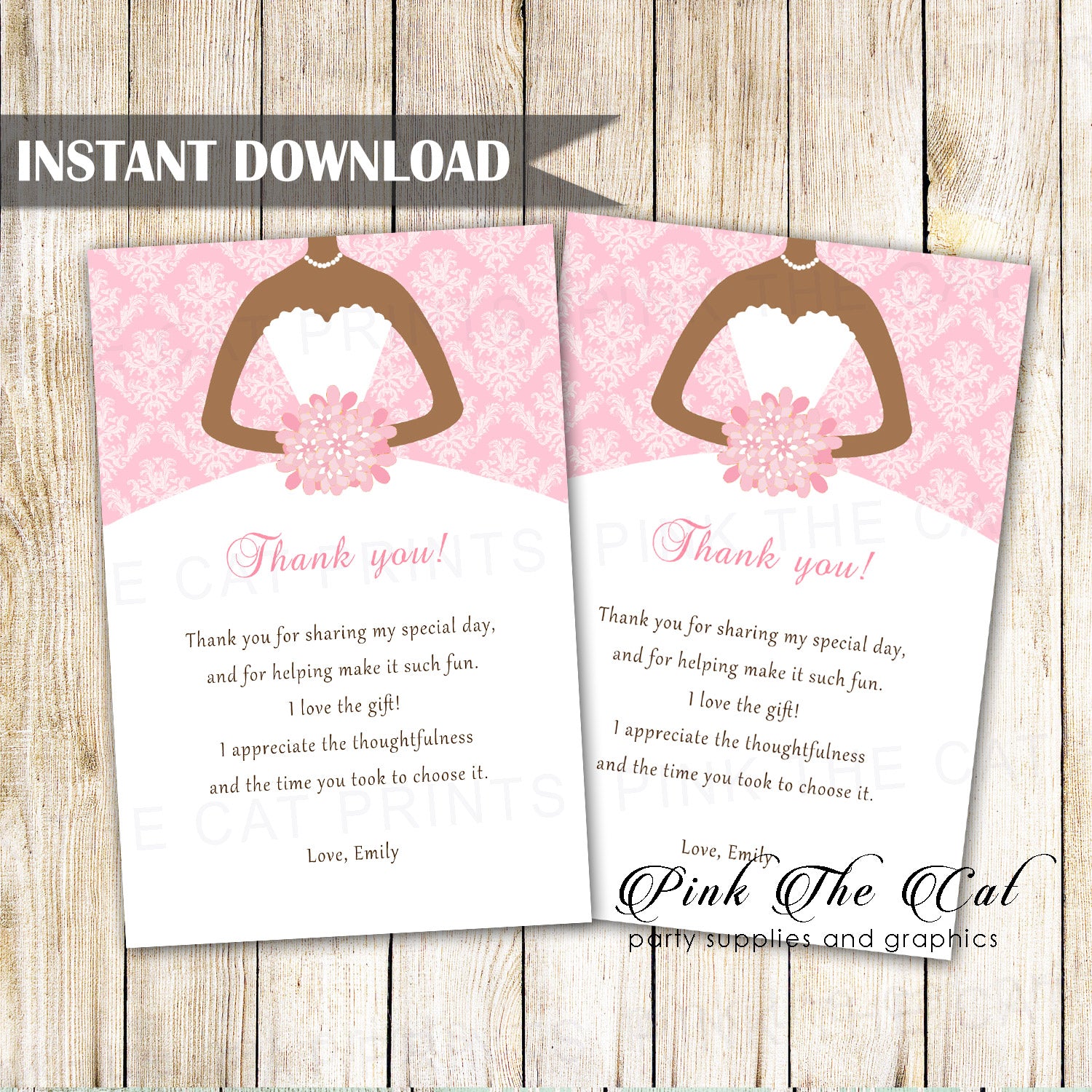African American Girl Pink Dress Thank You Card Printable