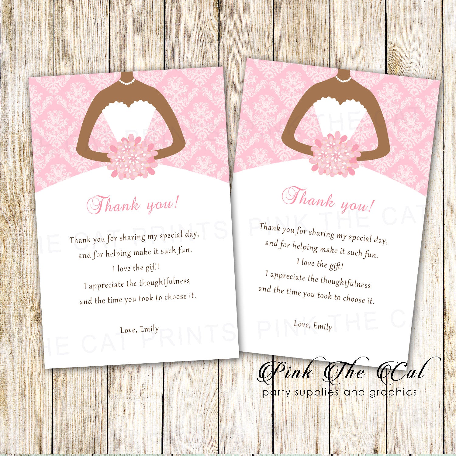 30 thank you cards pink white damask bridal shower african american