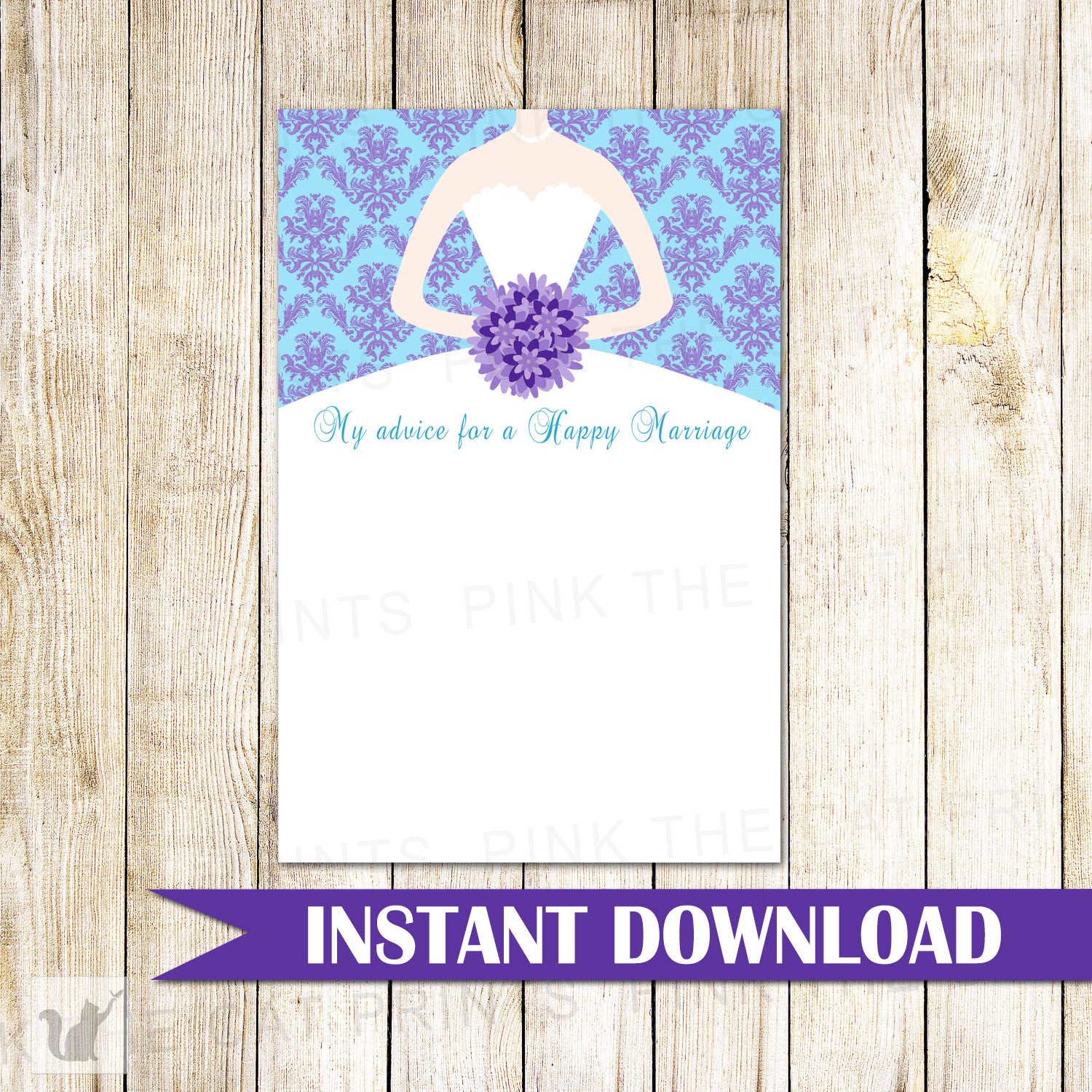 Thank You Card Note Bridal Shower Blue Purple