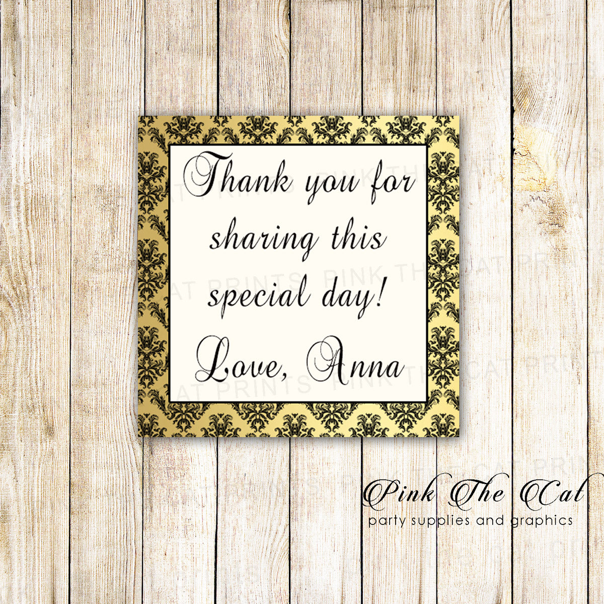40 Printed Stickers Gold Damask Black Favor Label Birthday Anniversary 