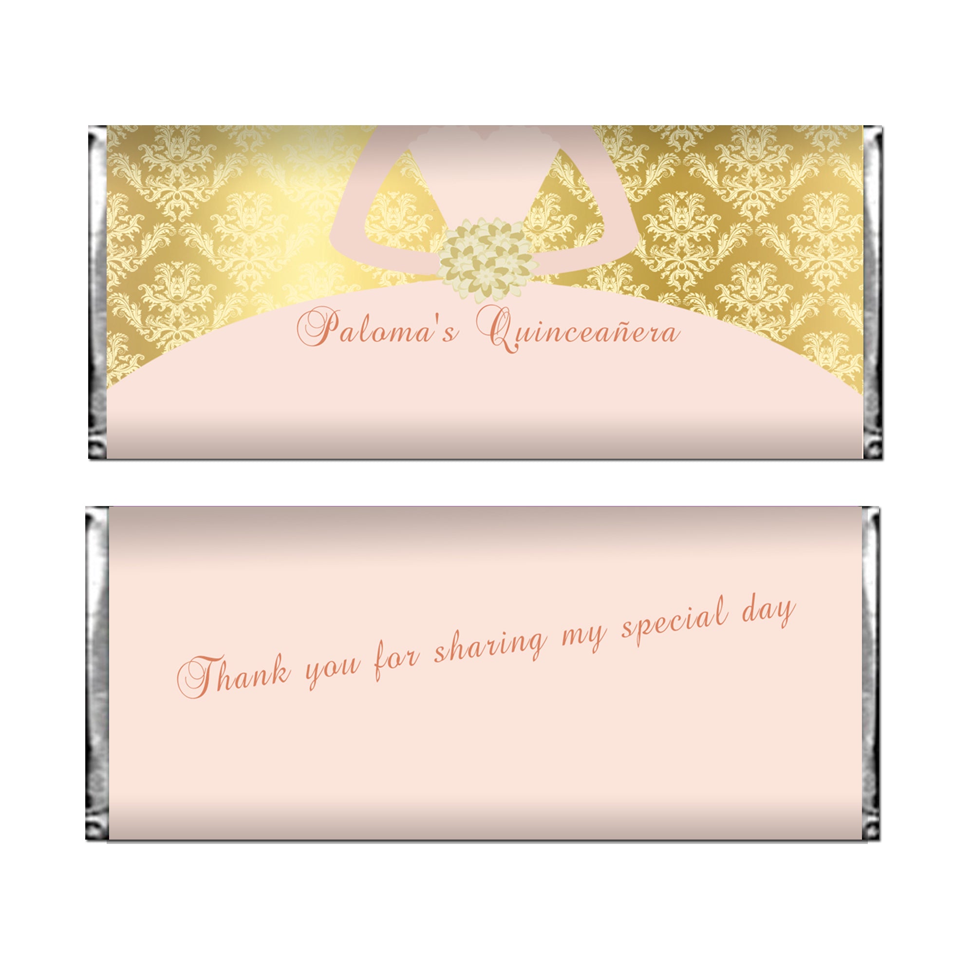 30 Candy bar wrappers quinceañera pink gold
