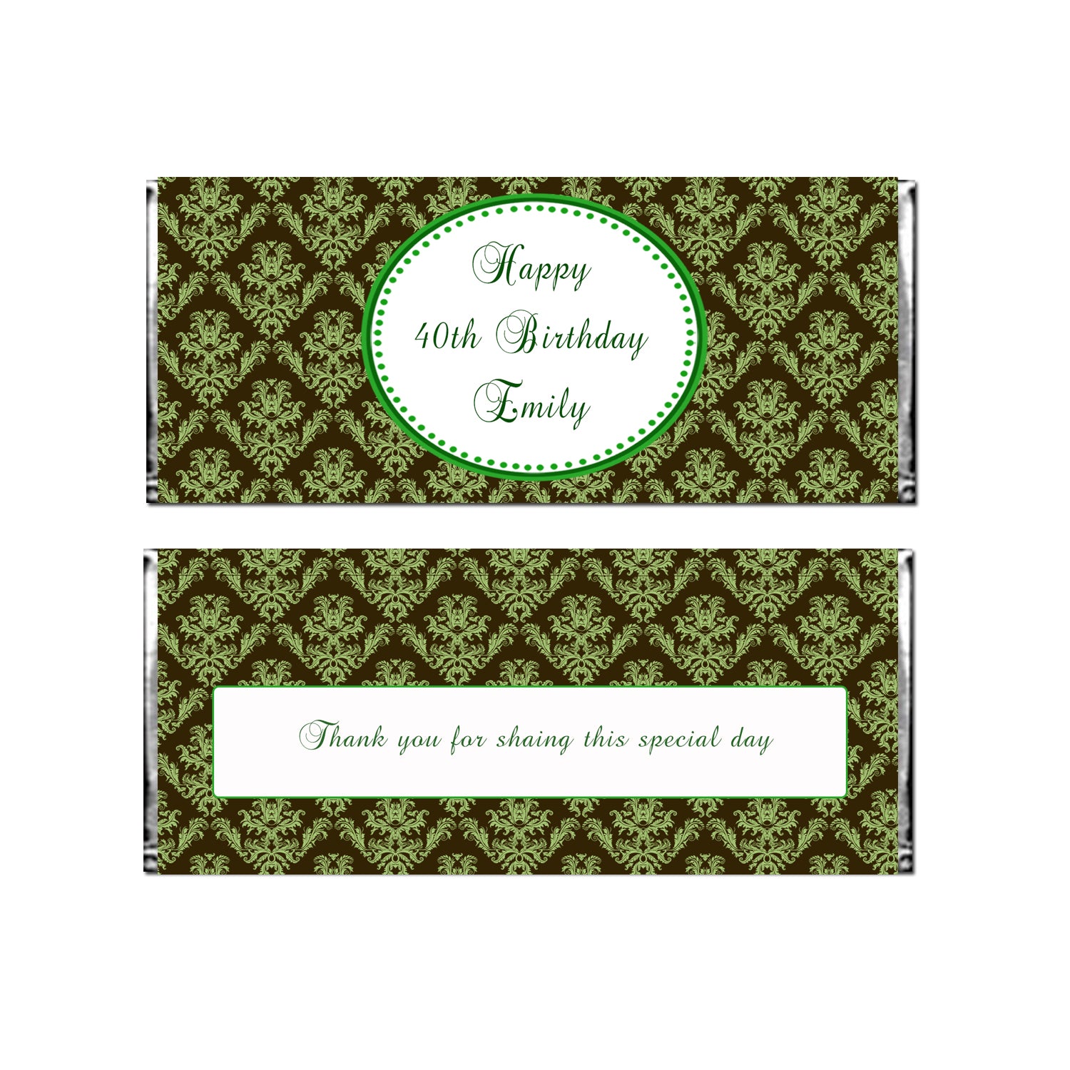 Candy Bar Wrappers Adult Birthday Green Brown Printable