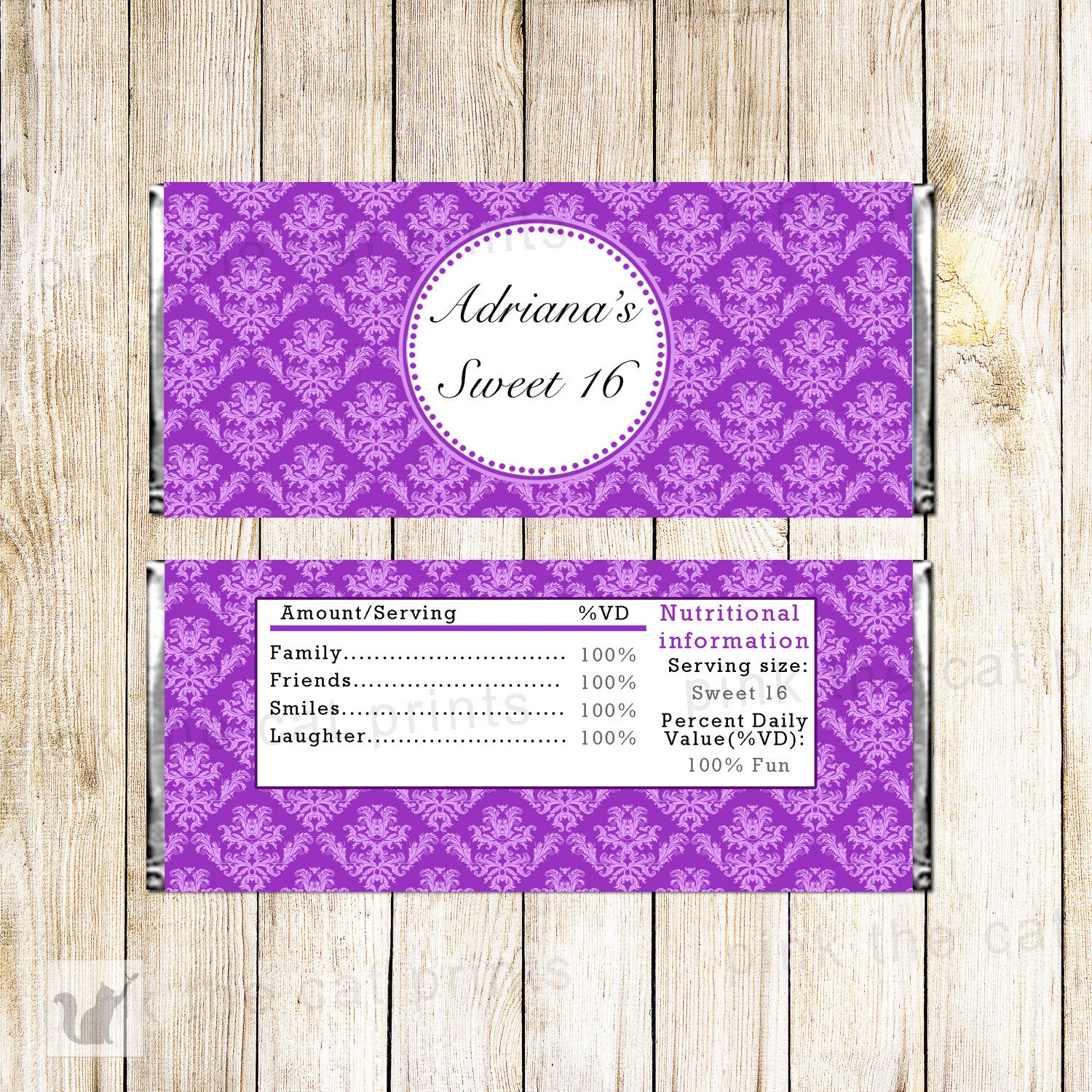 Candy Bar Label Wrapper Purple Sweet 16 Quinceanera