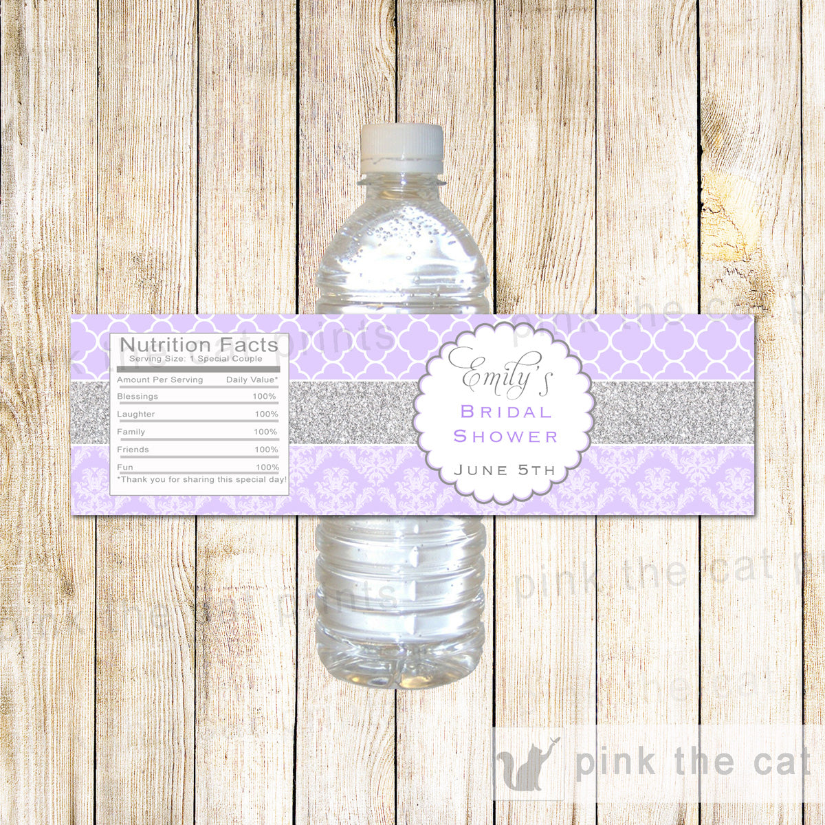 Silver Lavender Bottle Label Bridal Shower Birthday