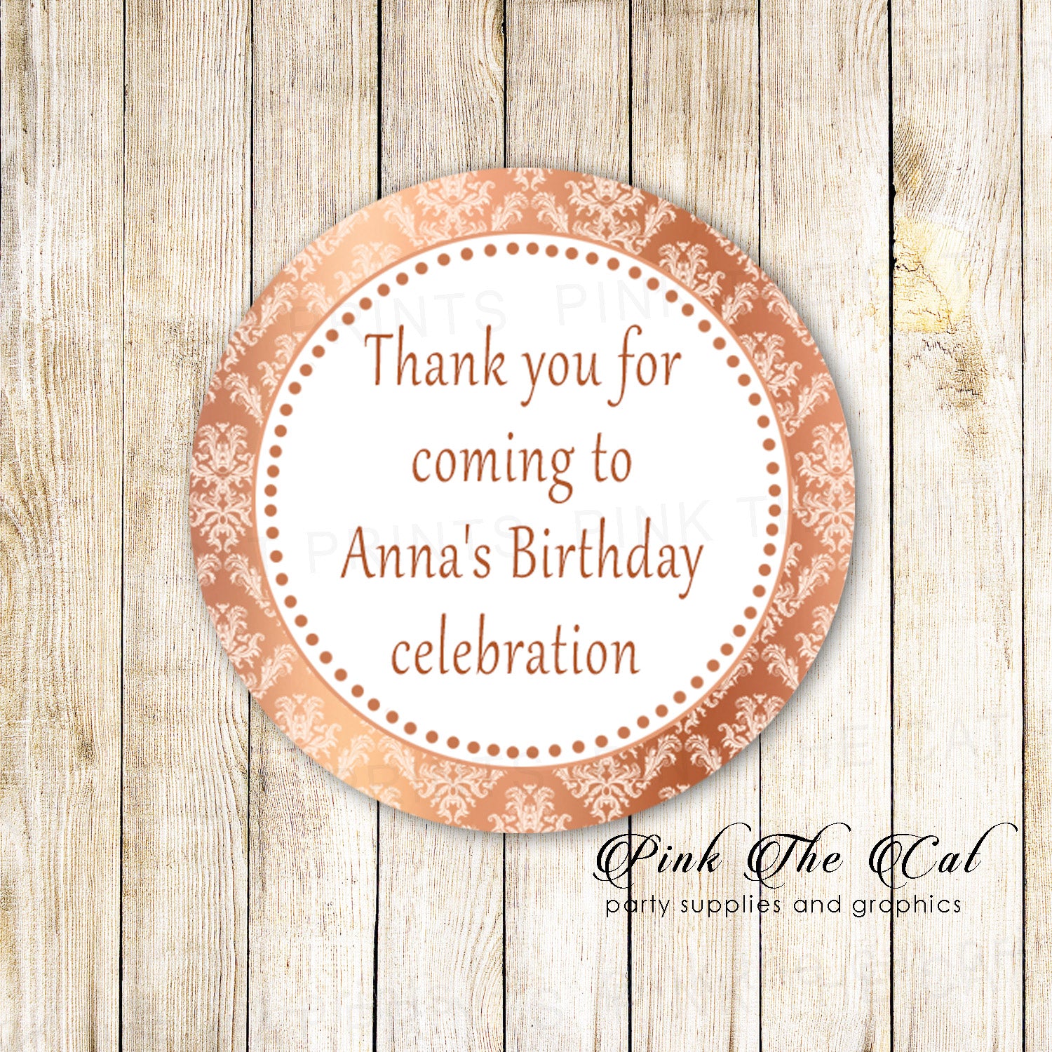 40 stickers rose gold damask birthday favor label birthday wedding
