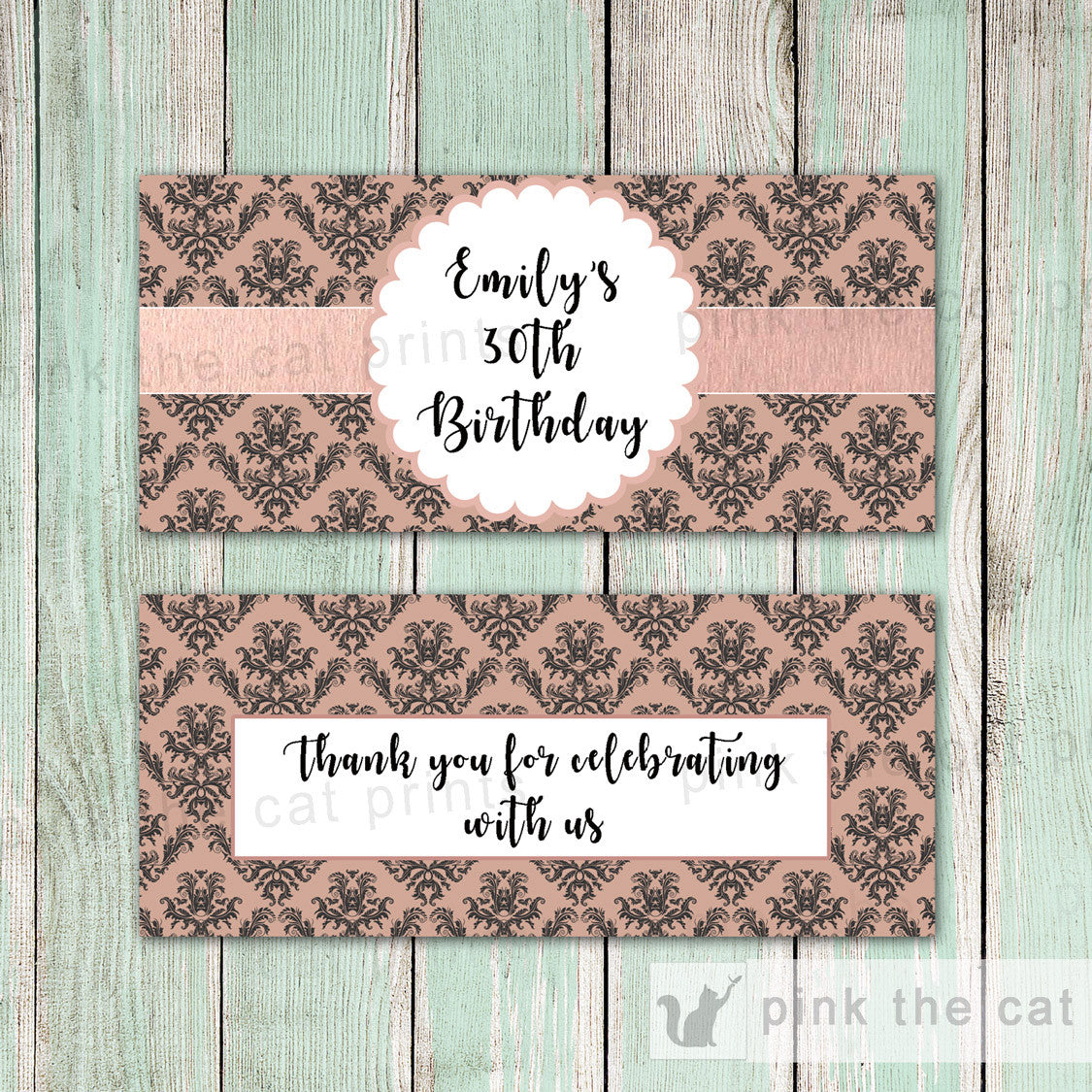 Rose Gold Black Candy Bar Label Wrapper Birthday Bridal Shower