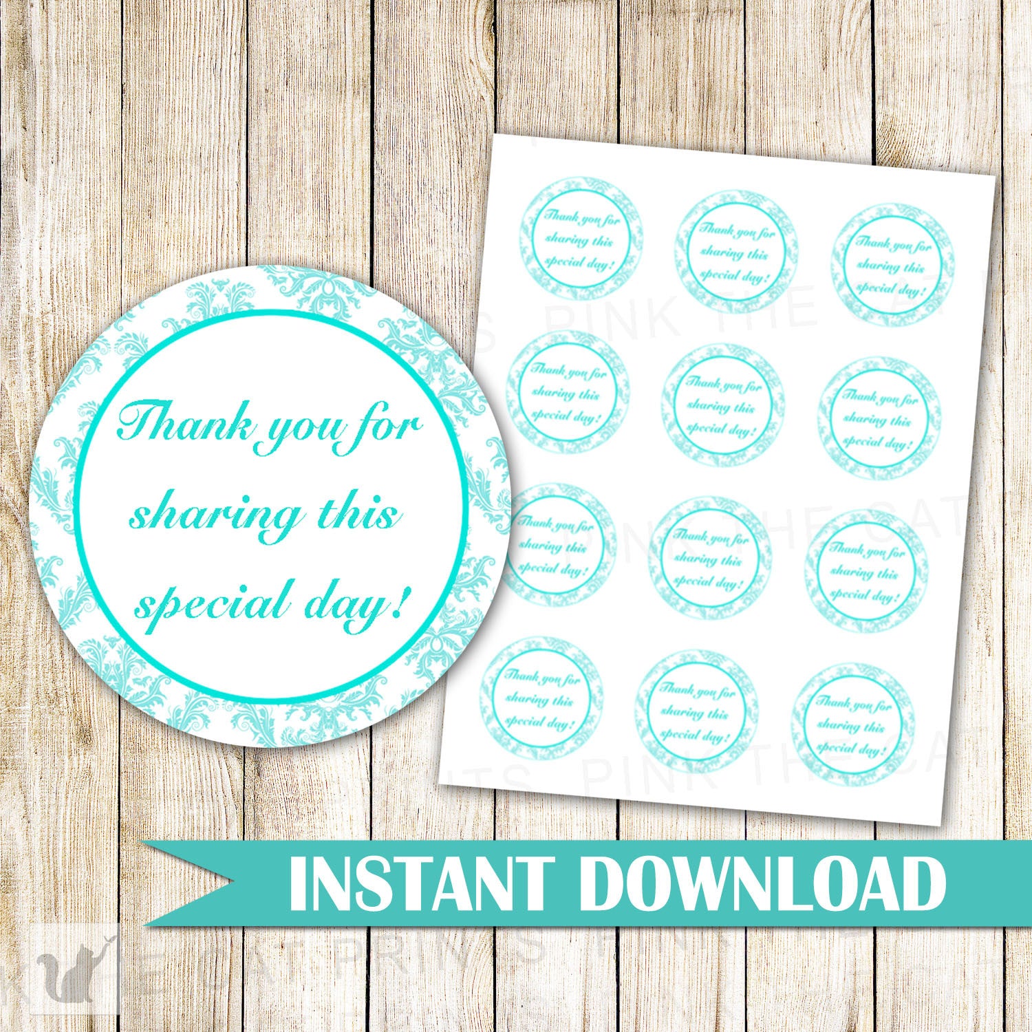 Teal Thank You Label Favor Tag Bridal Baby Shower