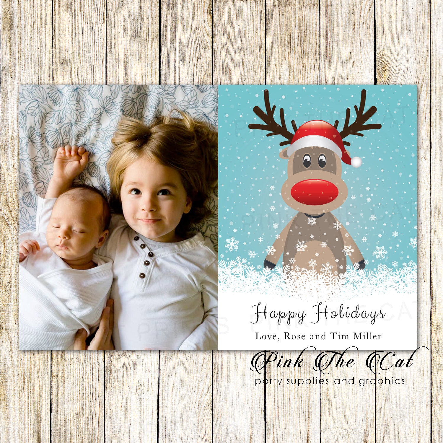 Holiday christmas greeting cards with photo kids deer printable