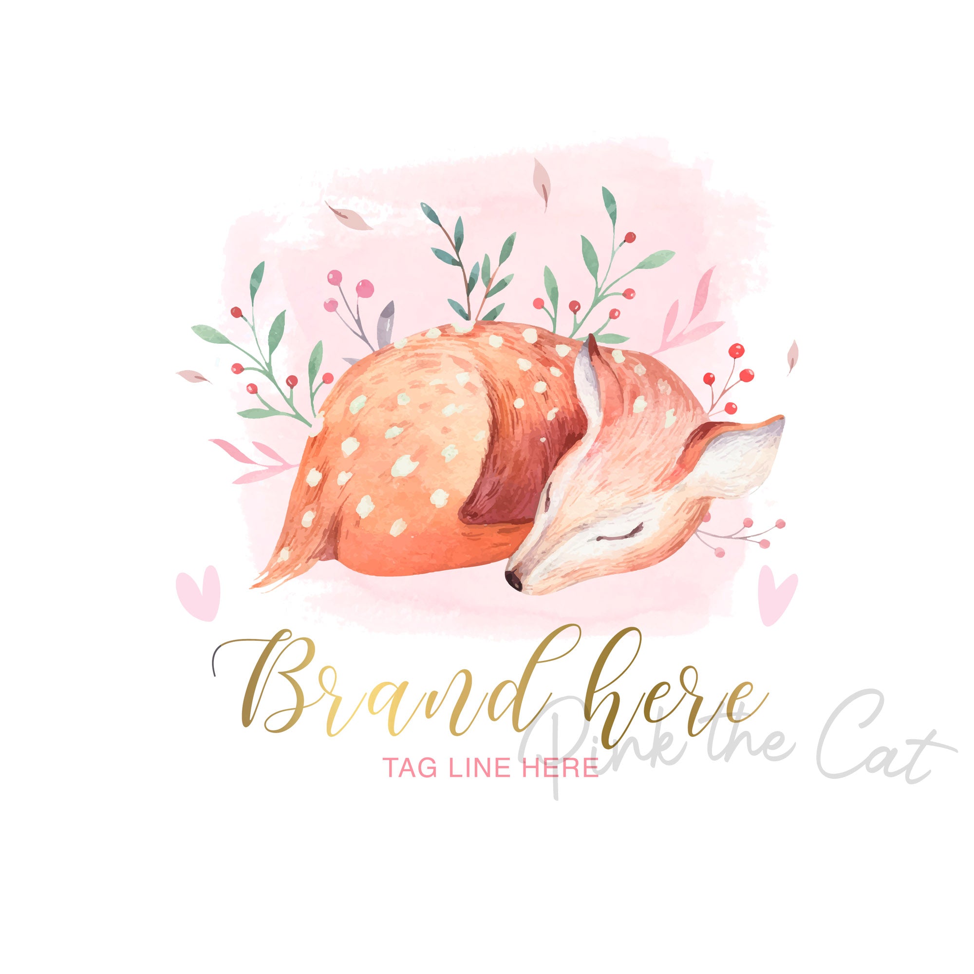 Sleeping deer watercolor logo design