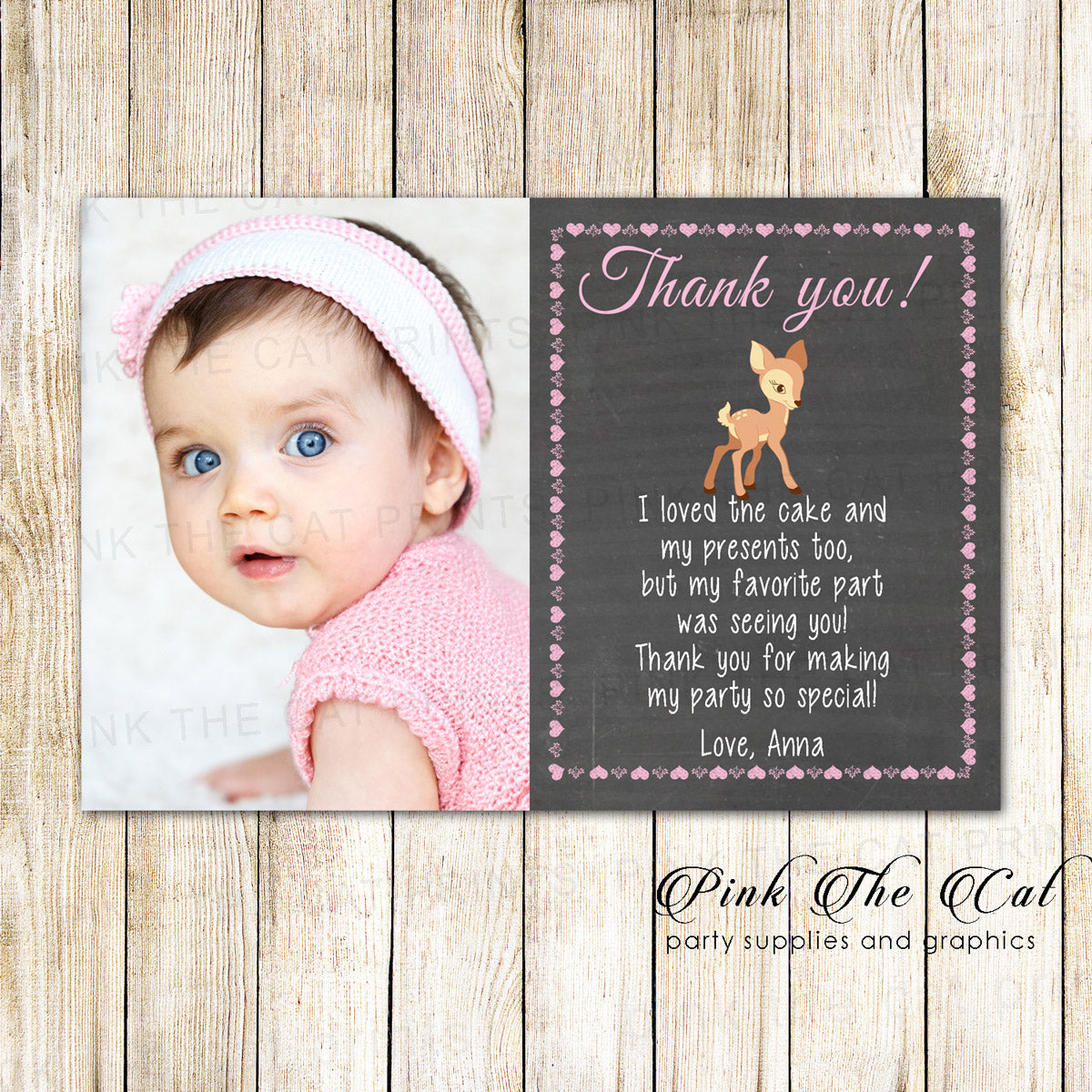 30 thank you cards deer girl birthday photo